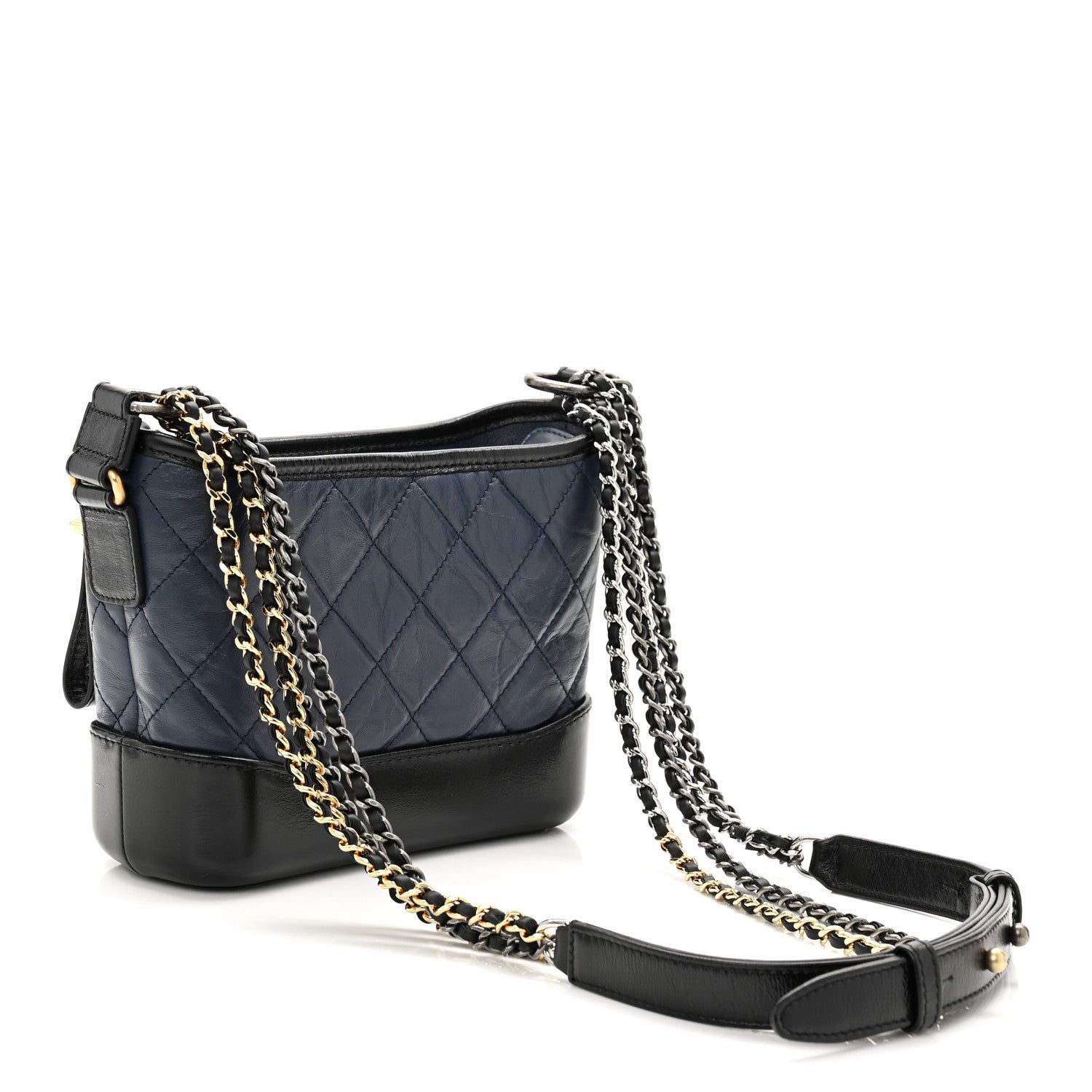 Aged Calfskin Quilted Small Gabrielle Hobo Navy Black