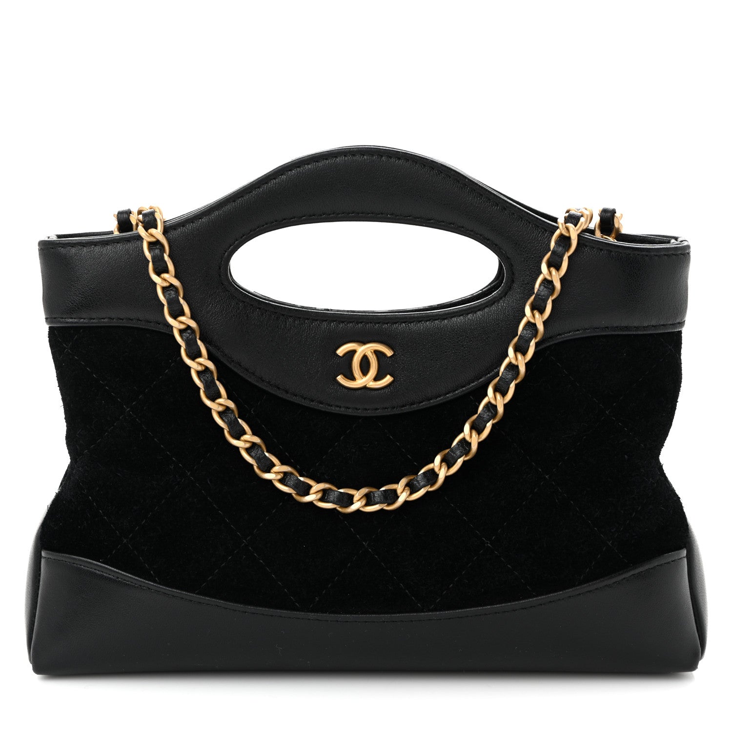 Suede Shiny Crumpled Calfskin Quilted Nano 31 Shopping Bag Black