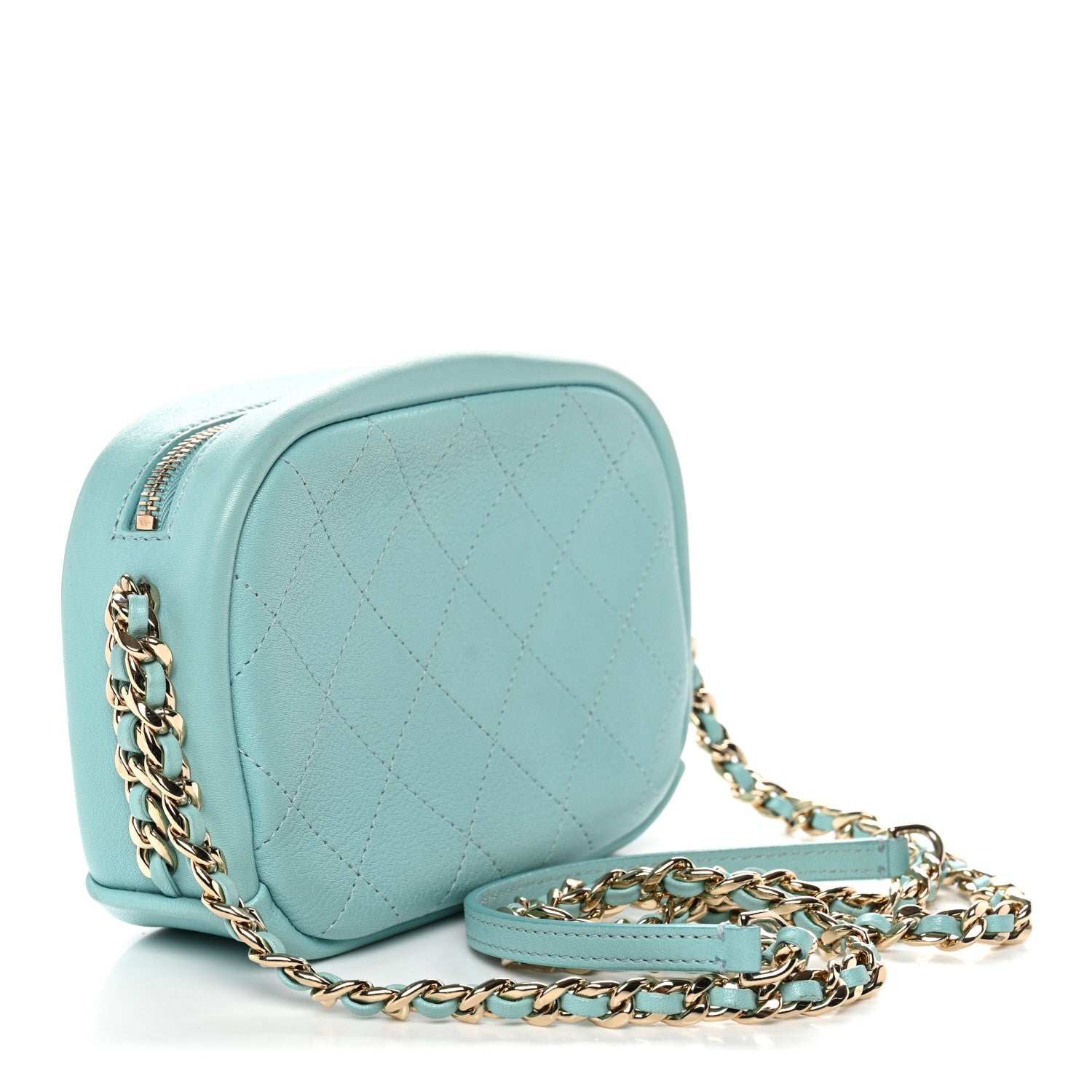 Goatskin Quilted Small Casual Trip Camera Case Light Blue
