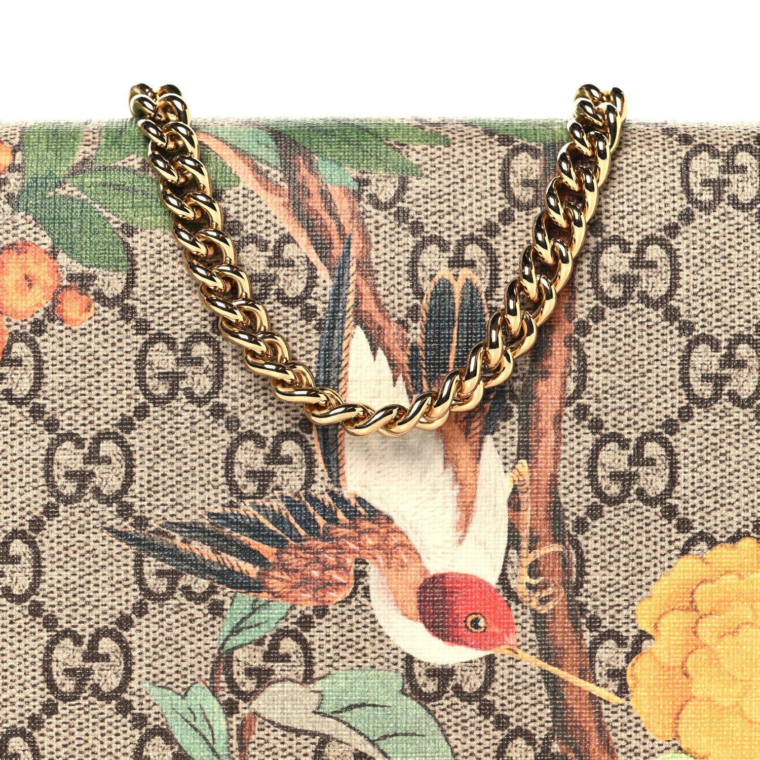 GG Supreme Monogram Tian Chain Wallet Beige Multicolor Red