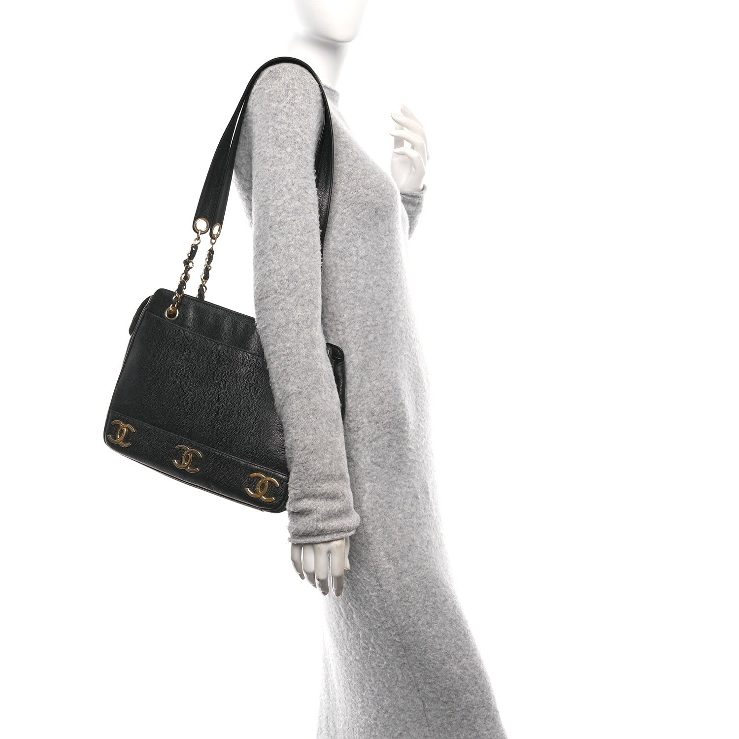 Caviar Triple CC Shoulder Bag Black