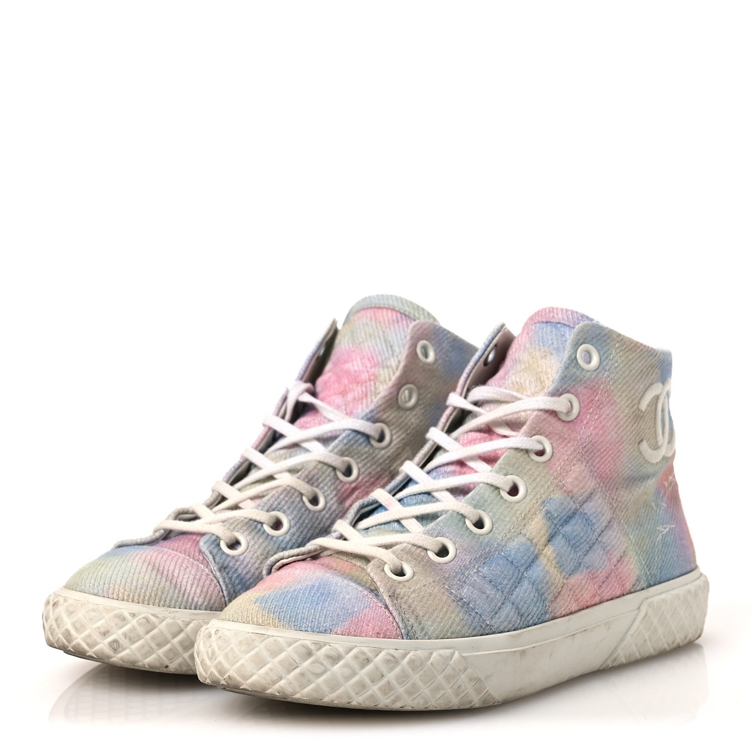 Printed Fabric High Top CC Sneakers 39 Green Pink Blue White