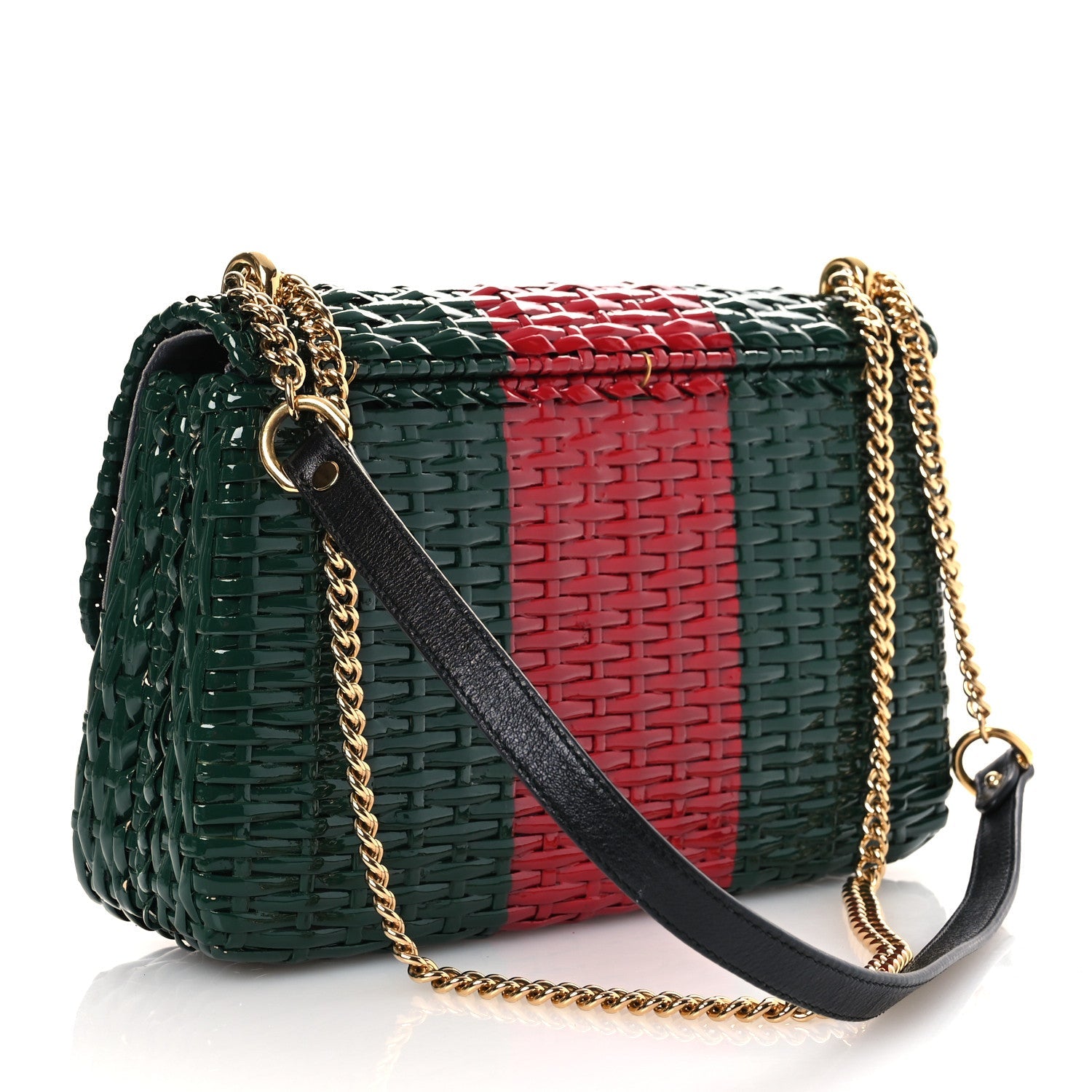 Glazed Wicker Stripe Small Cestino Shoulder Bag Green