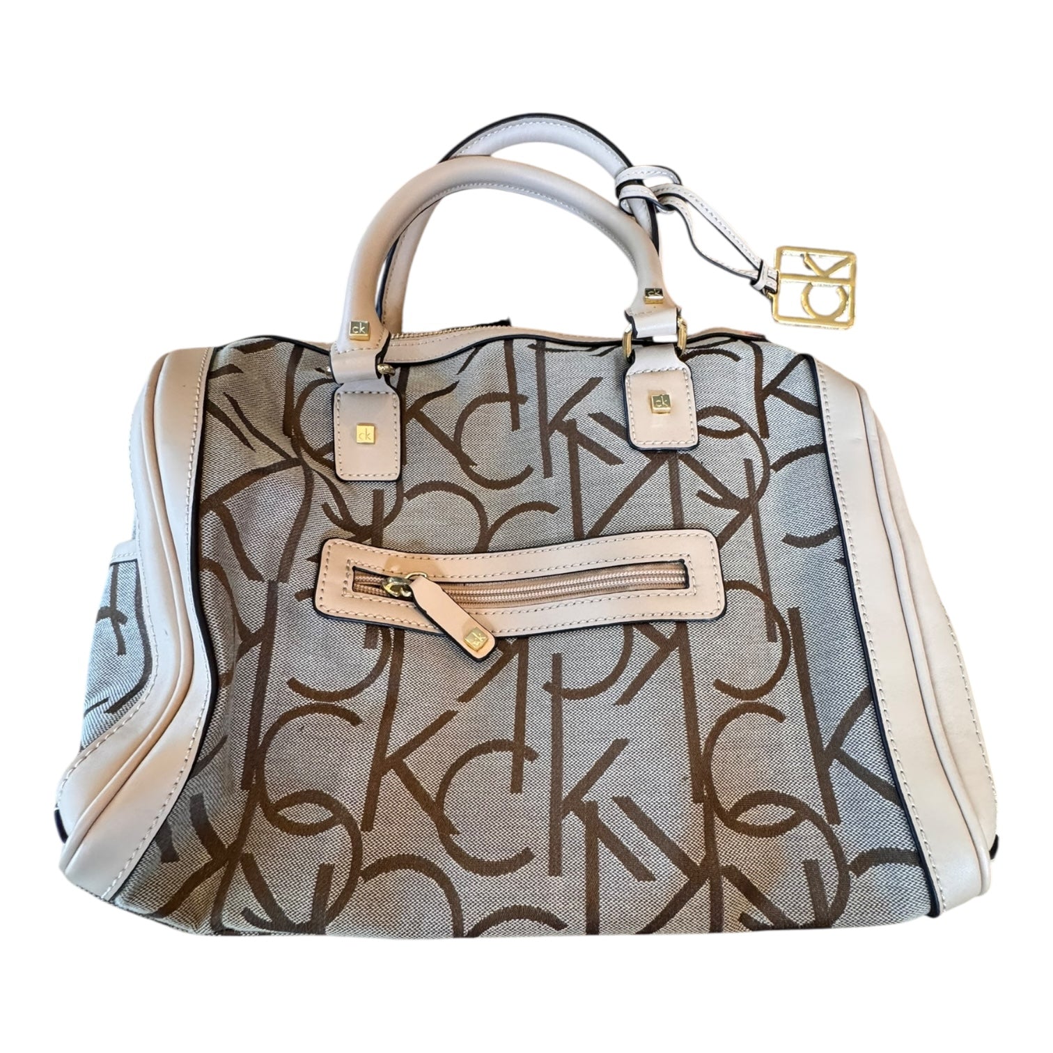 Handbag By Calvin Klein In Brown & Cream, Size:Medium