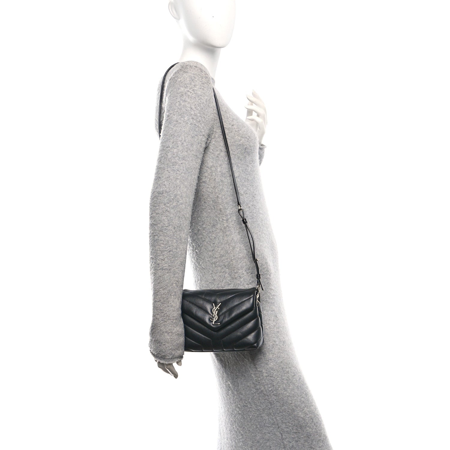 Calfskin Y Quilted Monogram Toy Loulou Crossbody Bag Black