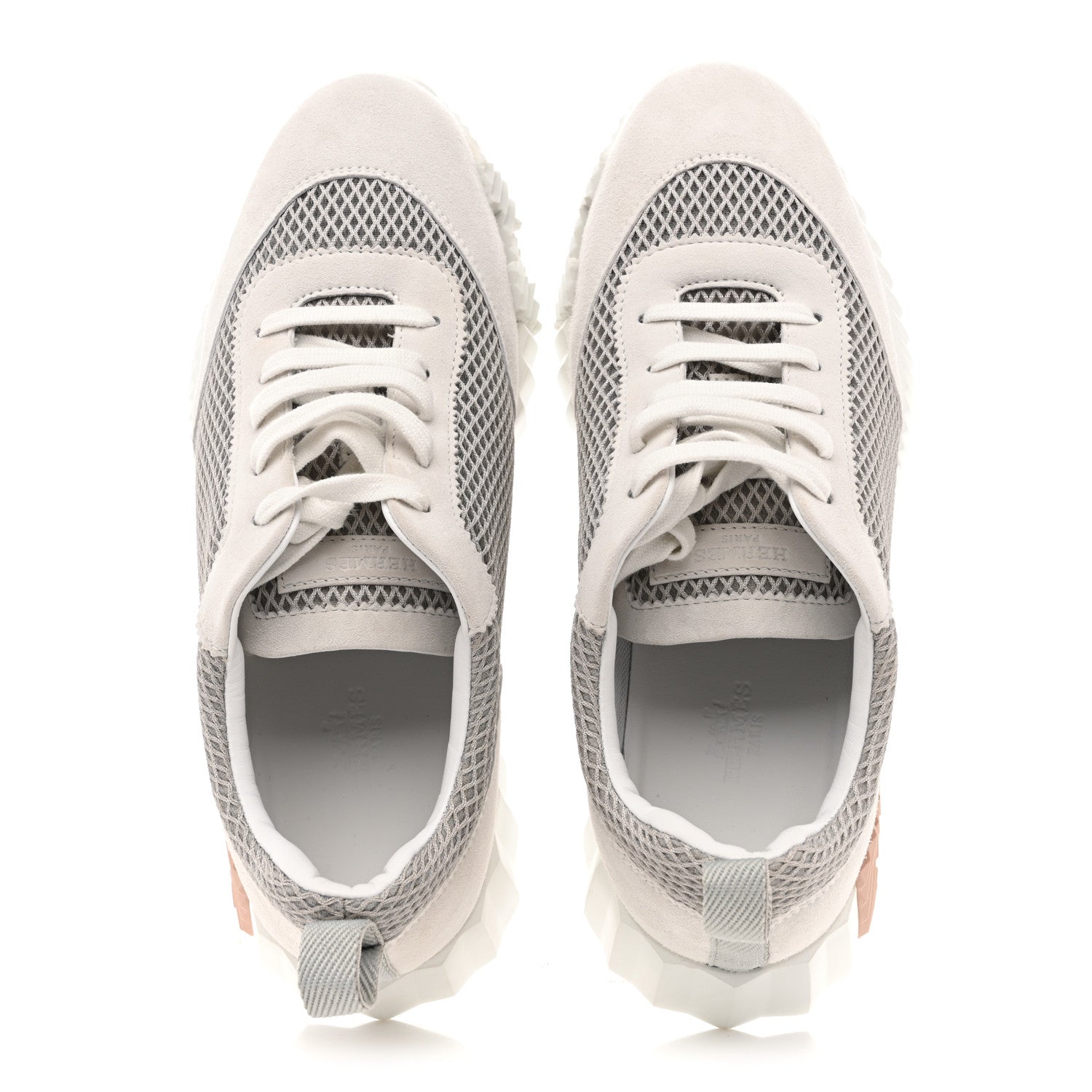 Air Mesh Suede Goatskin Bouncing Sneakers 38.5 Gris Lulea White