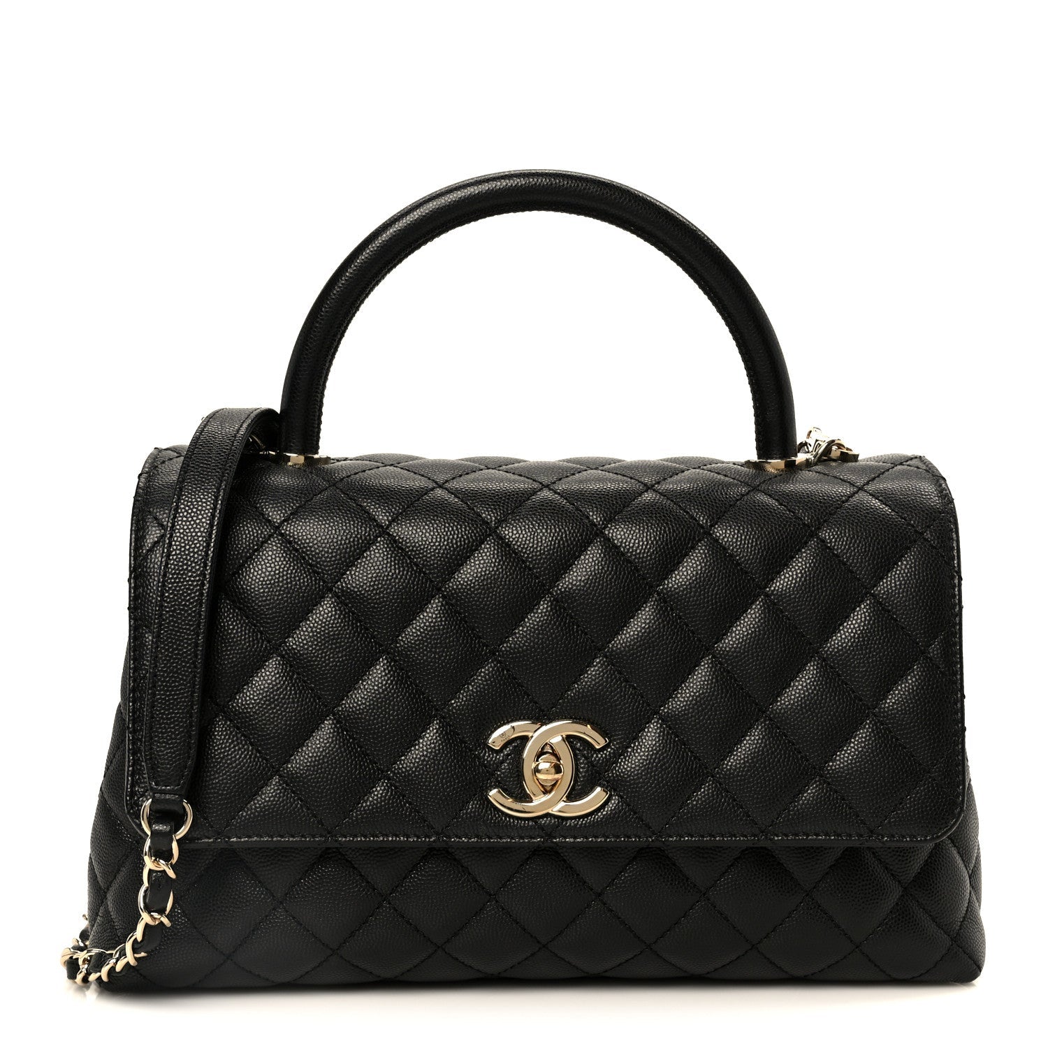 Caviar Quilted Small Coco Handle Flap Black