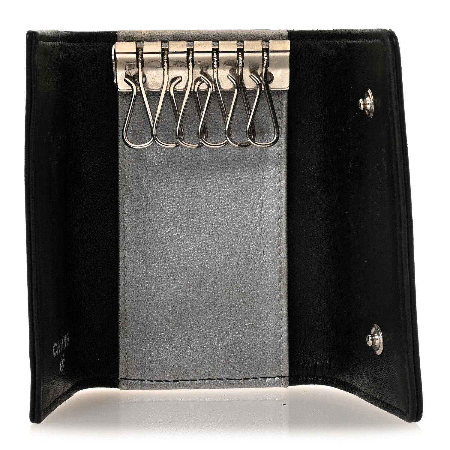 Lambskin Camellia Embossed 6 Key Holder Black