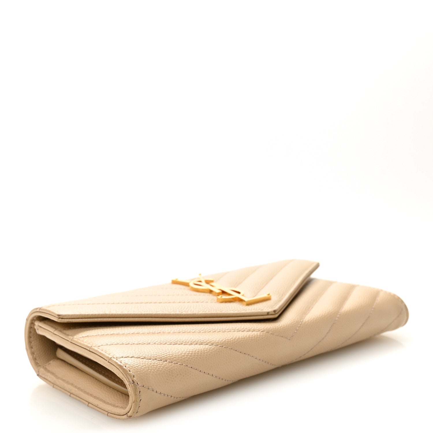Grain De Poudre Matelasse Chevron Monogram Flap Wallet Dark Beige