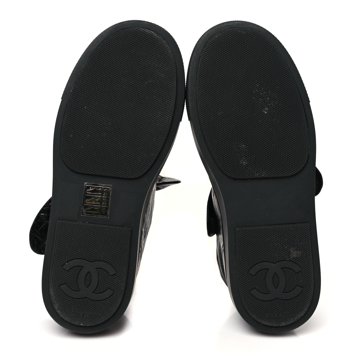 Crumpled Calfskin Womens CC Bow Sneakers 35.5 Black