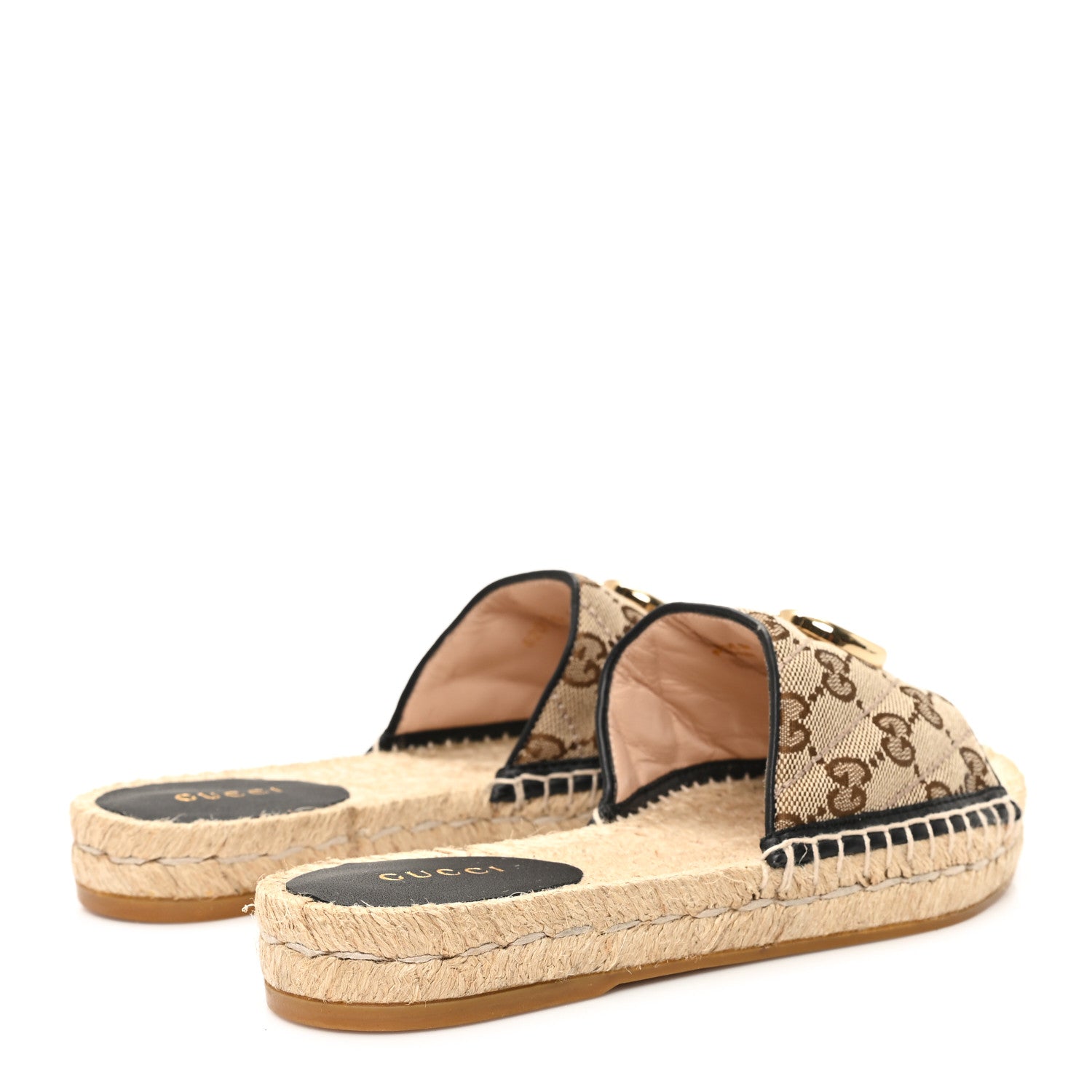 Monogram Matelasse GG Marmont Espadrille 20mm Slide Sandals 35 Beige Ebony Black