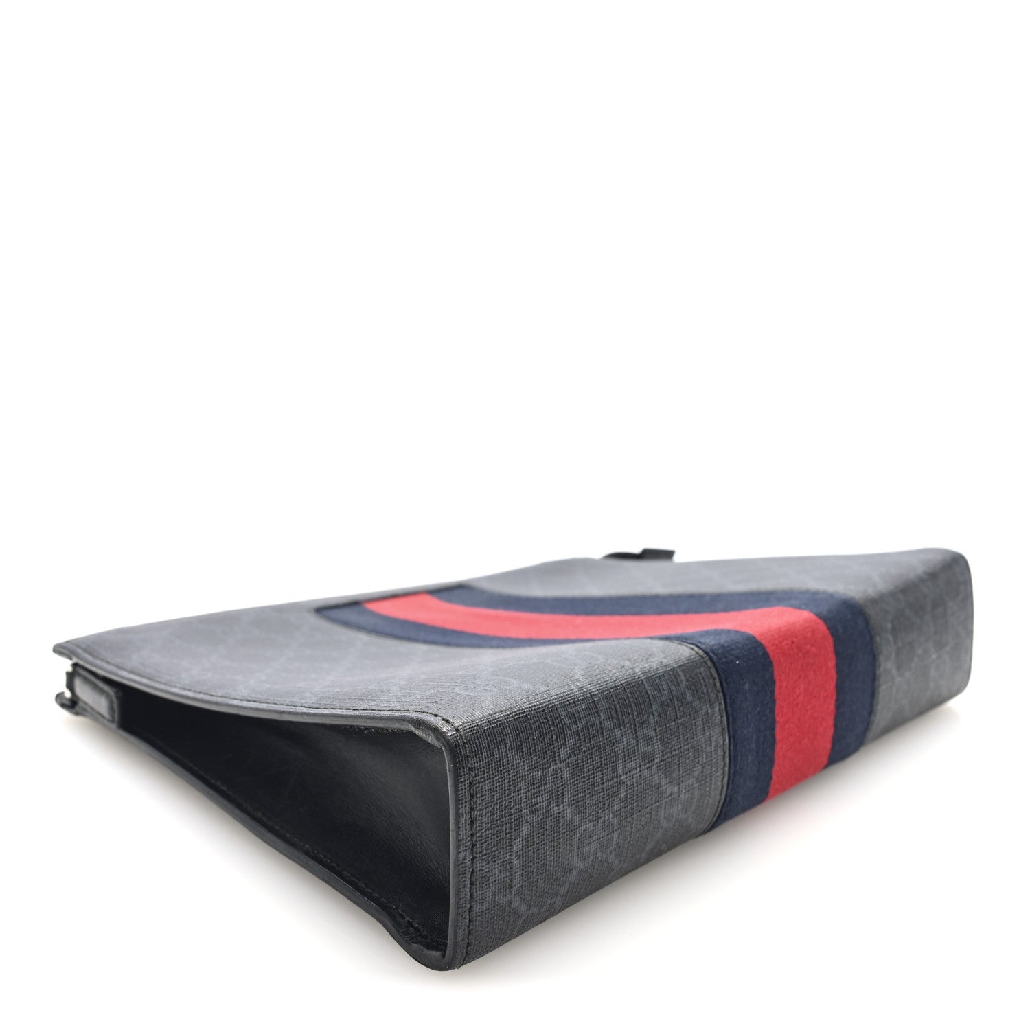GG Supreme Monogram Selleria Calfskin Web New Web Cosmetic Case Black