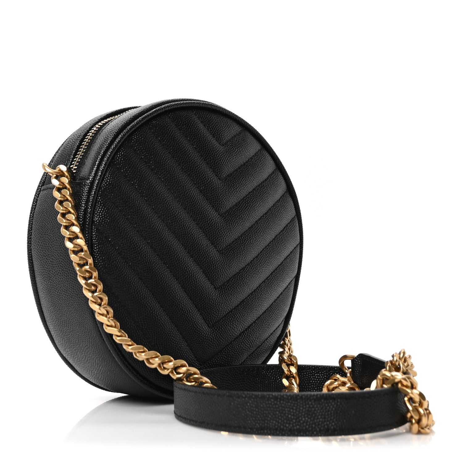Grain De Poudre Matelasse Chevron Quilted Round Vinyle Camera Bag Black