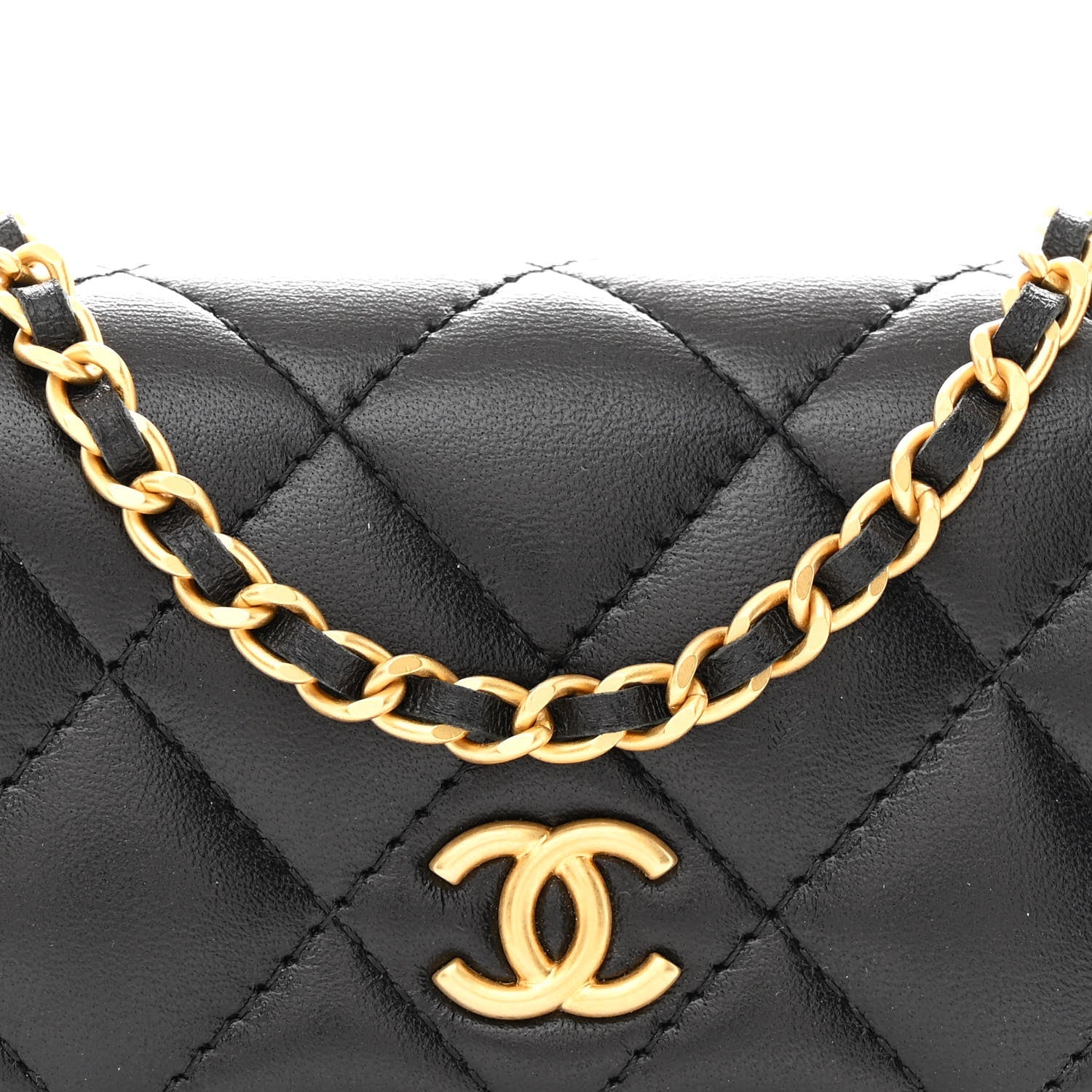 Lambskin Enamel Quilted Coco Hearts Clutch With Chain Black