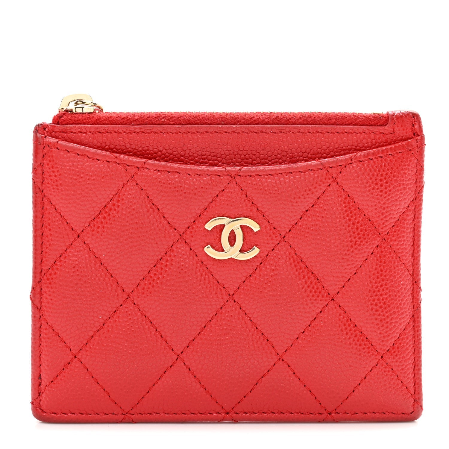Caviar Quilted CC Zip Card Holder Red