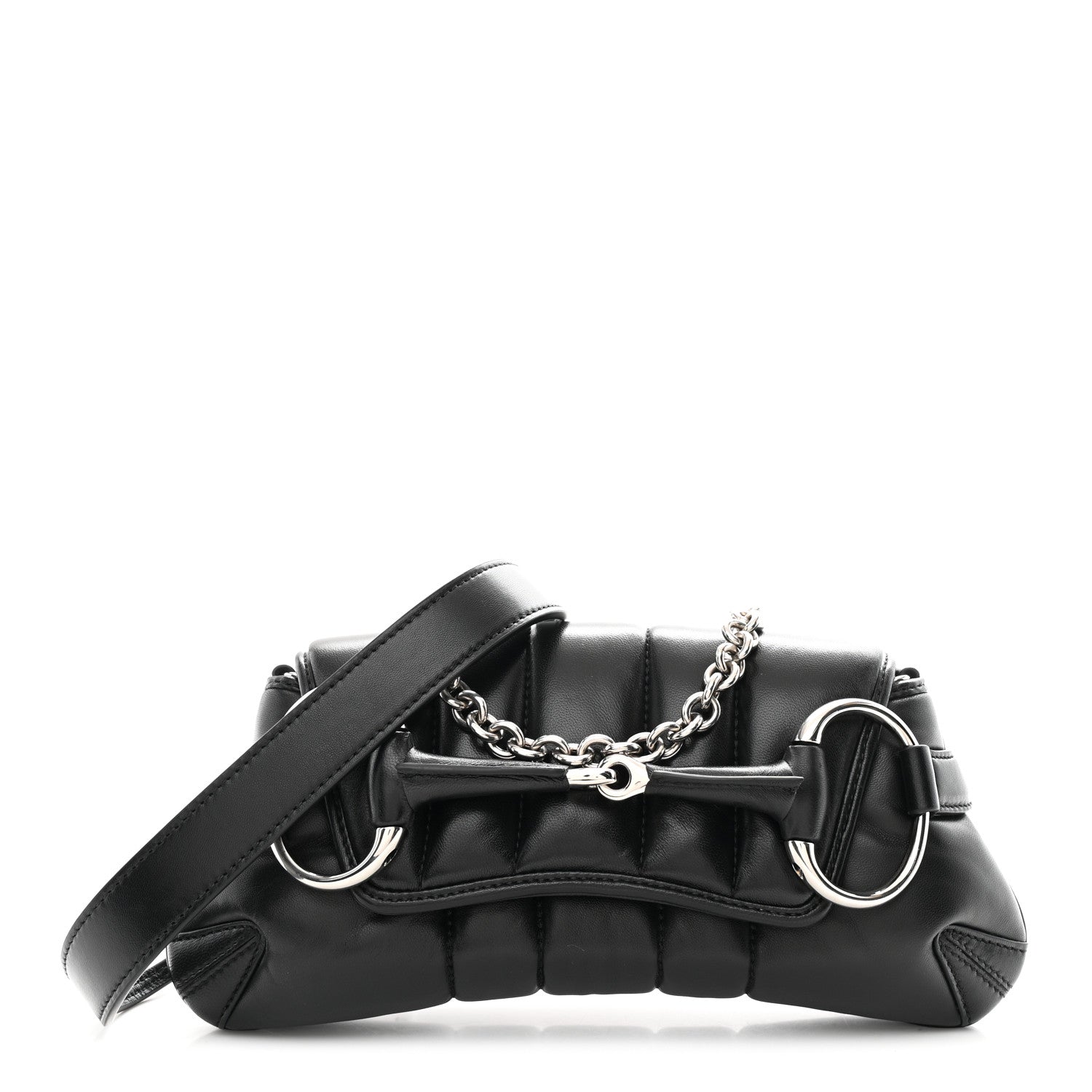 Nappa Vertical Matelasse Small Maxi Horsebit Chain Shoulder Bag Black