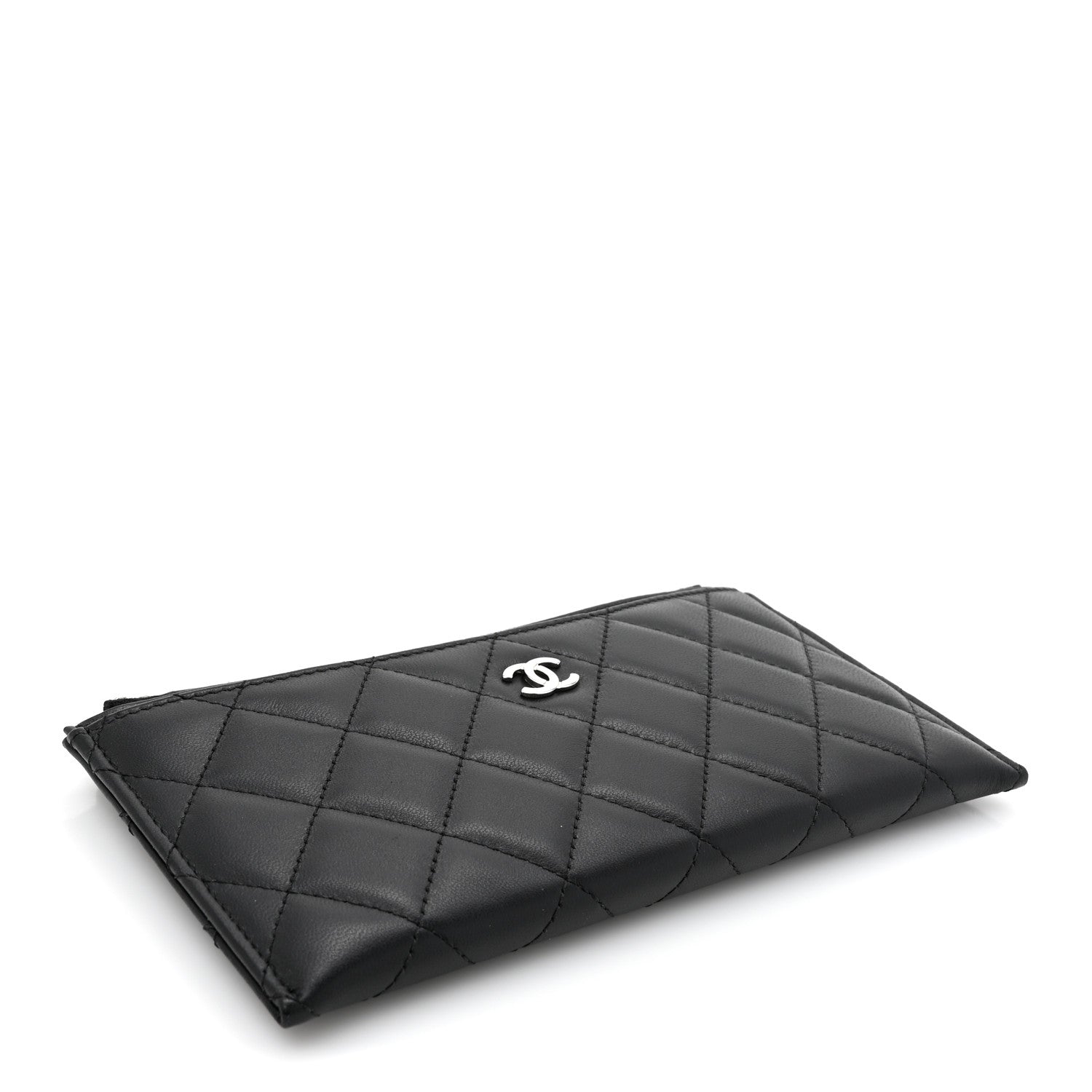 Lambskin Quilted Classic Zip Pouch Black