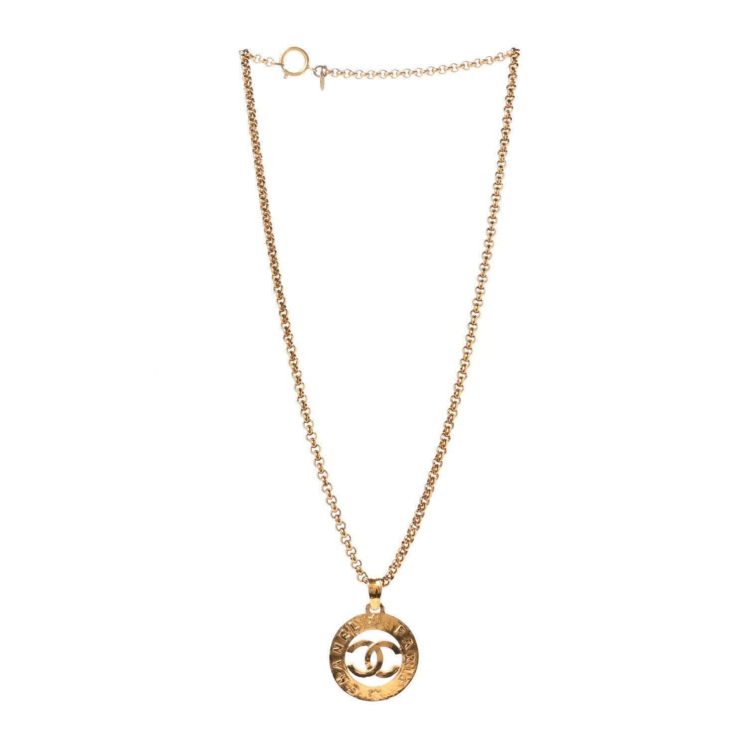 CC Chain Pendant Long Necklace Gold