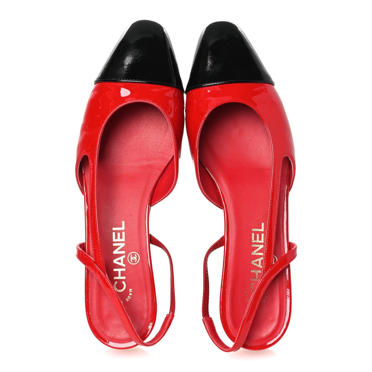 Patent Calfskin Cap Toe CC Slingback Flats 39 Red Black