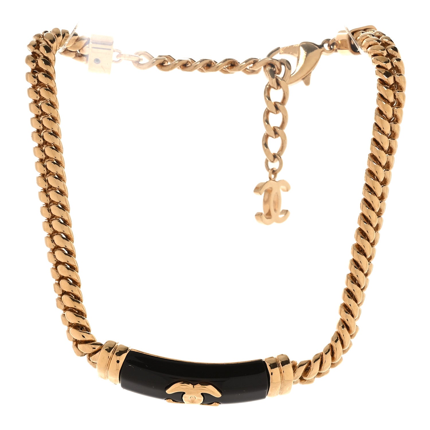 Metal Enamel CC Chain Choker Necklace Gold Black