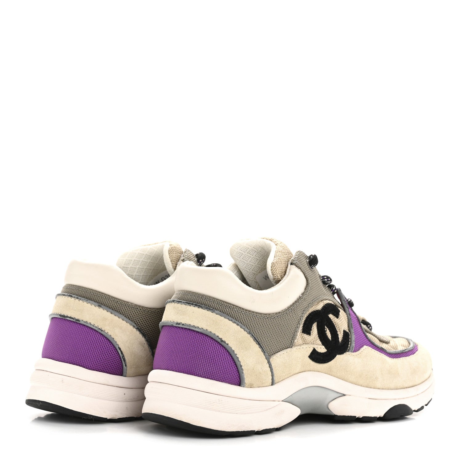Fabric Suede Calfskin Womens CC Sneakers 38.5 Beige Dark Beige Purple