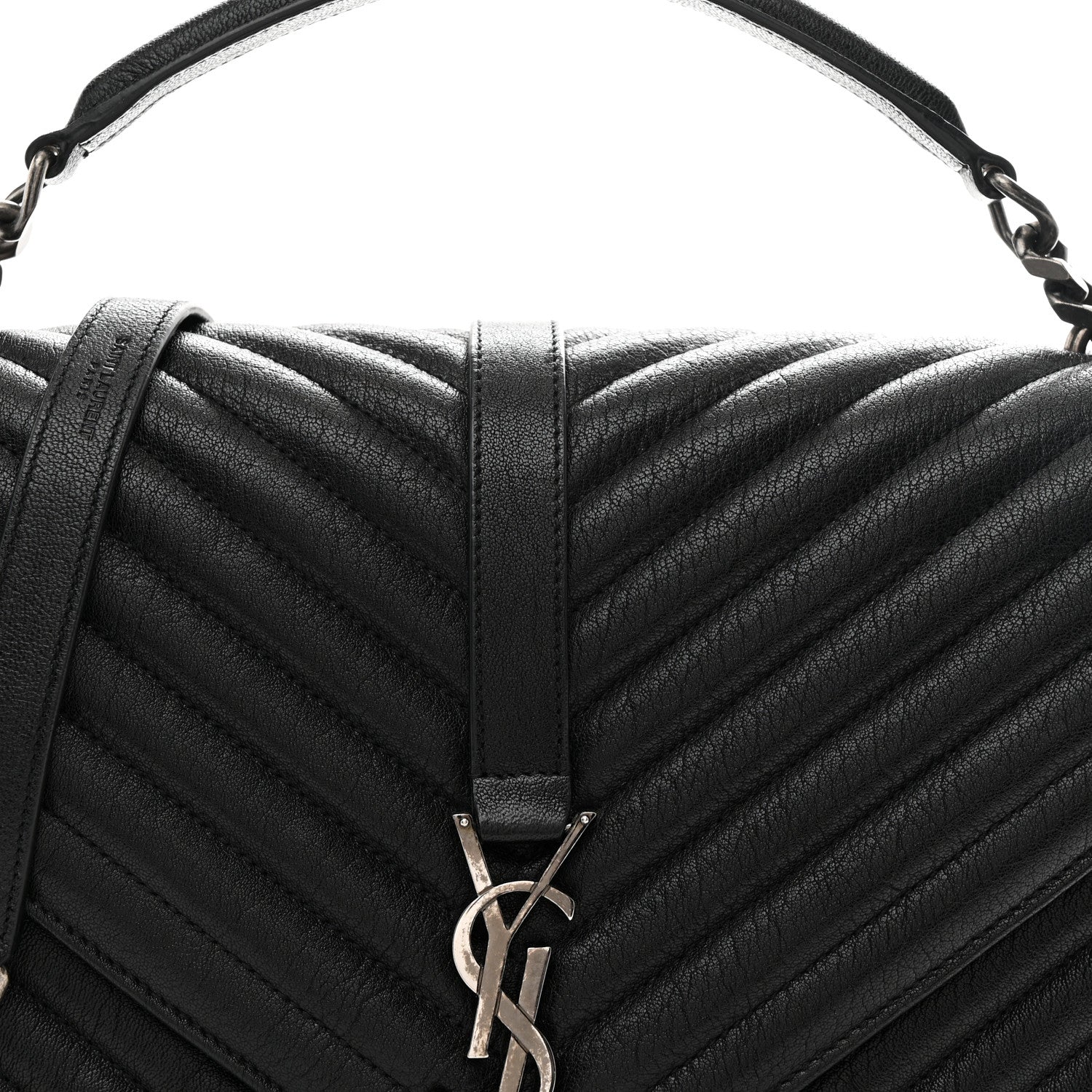 Sheepskin Matelasse Chevron Monogram Large College Satchel Black