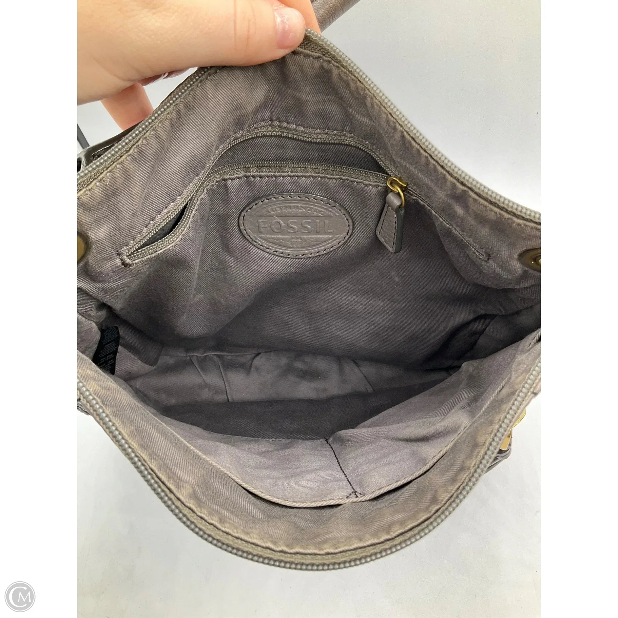 Handbag Leather By Fossil, Size: Medium