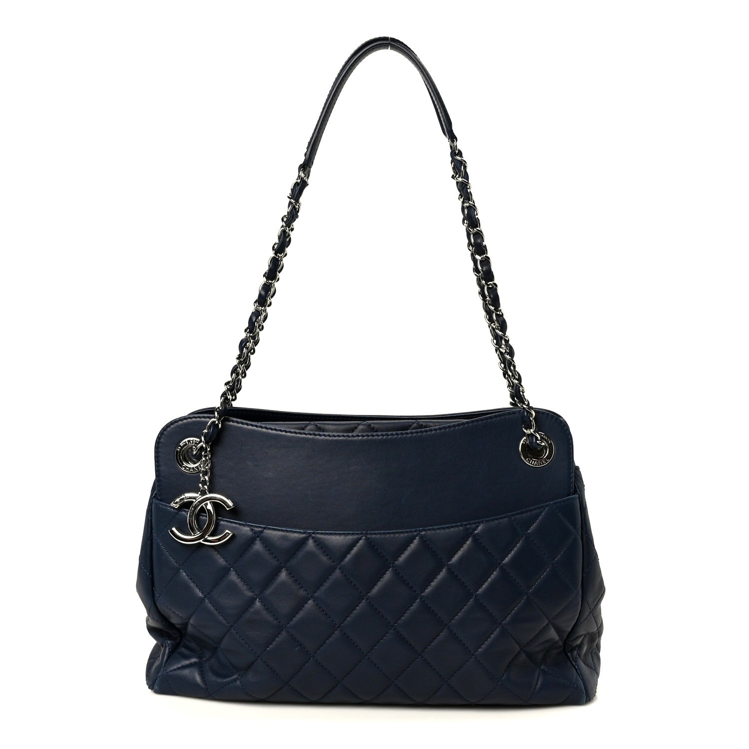 Lambskin Quilted Chanel 7 Large Tote Navy