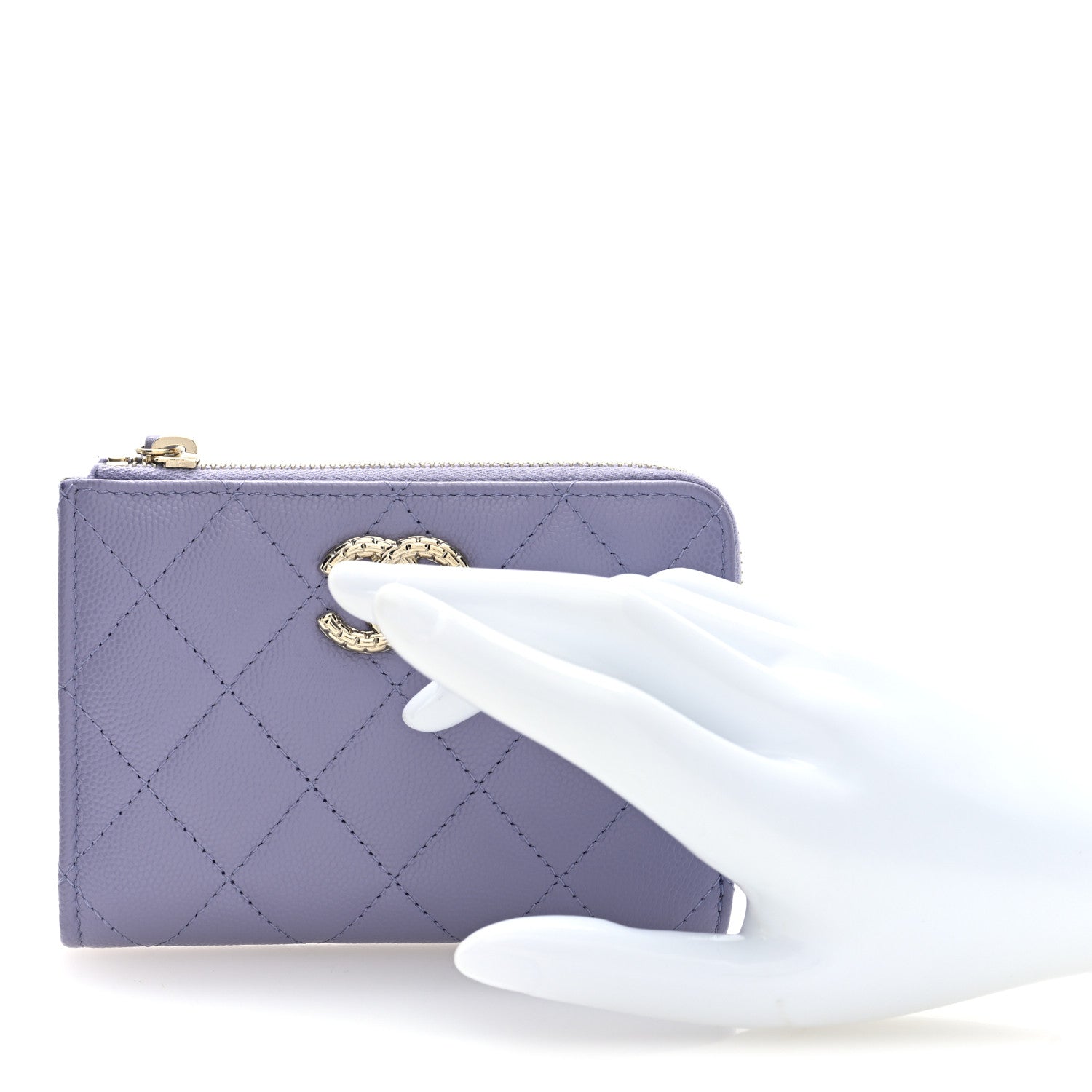 Caviar Quilted CC Zip Around Card Holder Wallet  Purple