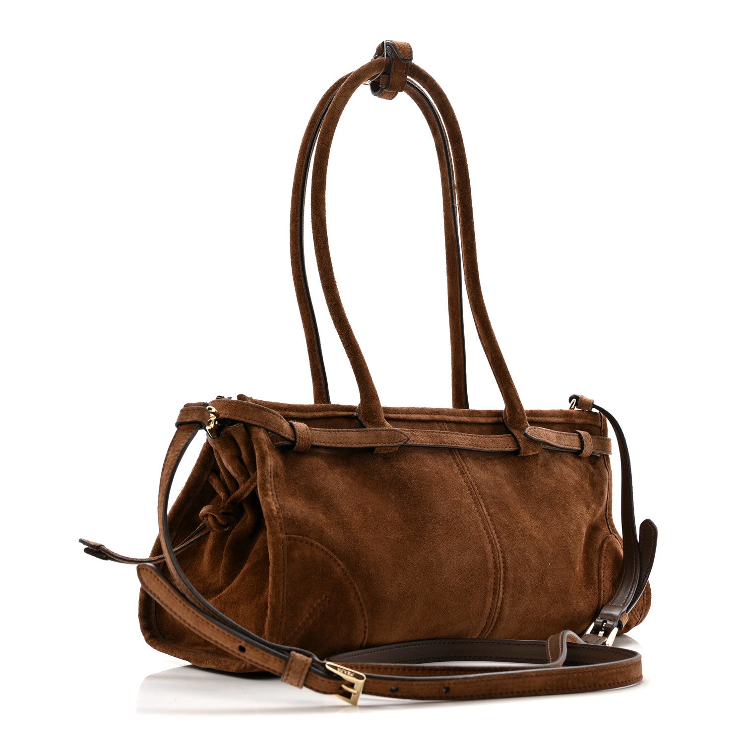 Suede Triangle Medium Bonnie Shoulder Bag Cacao