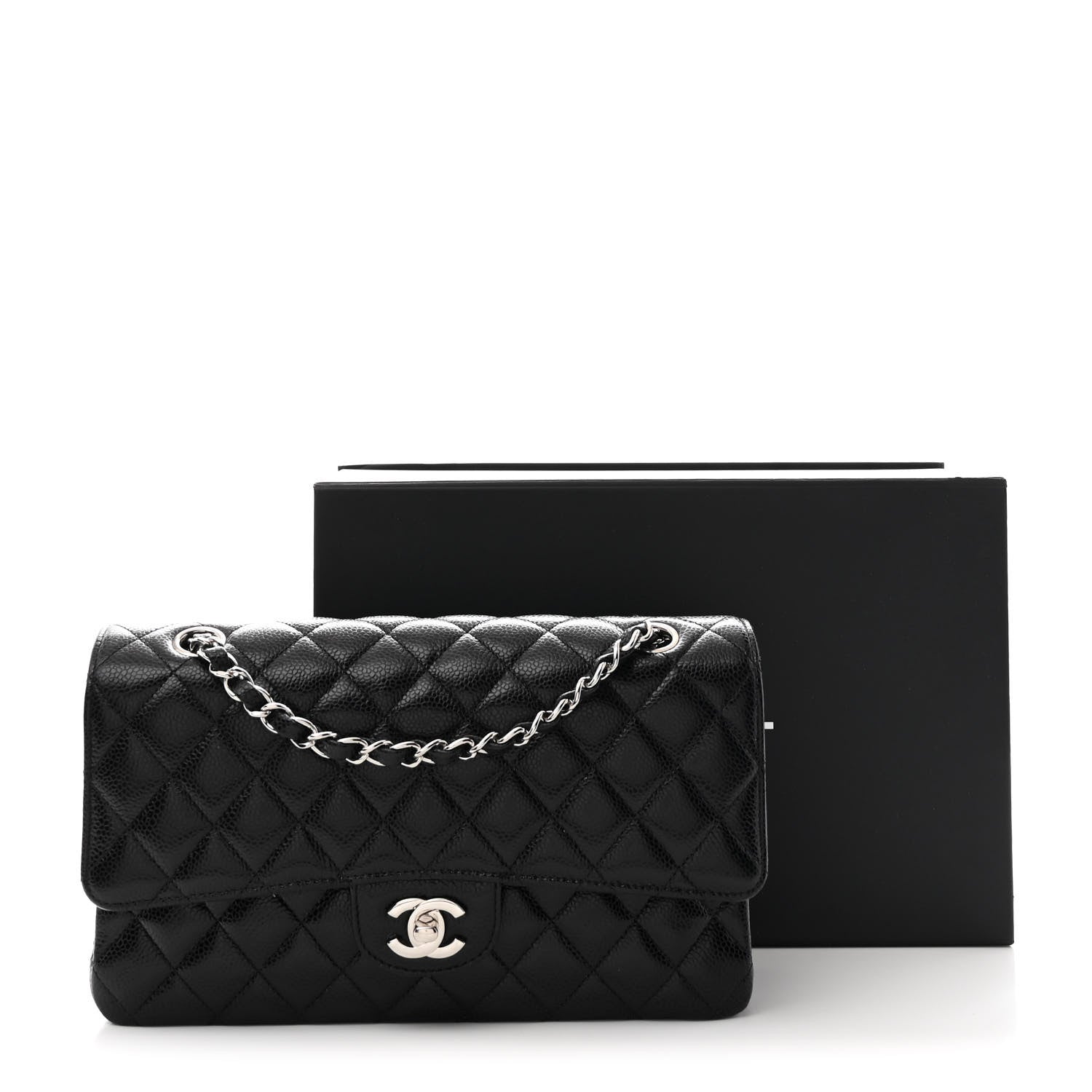 Caviar Quilted Medium Double Flap Black
