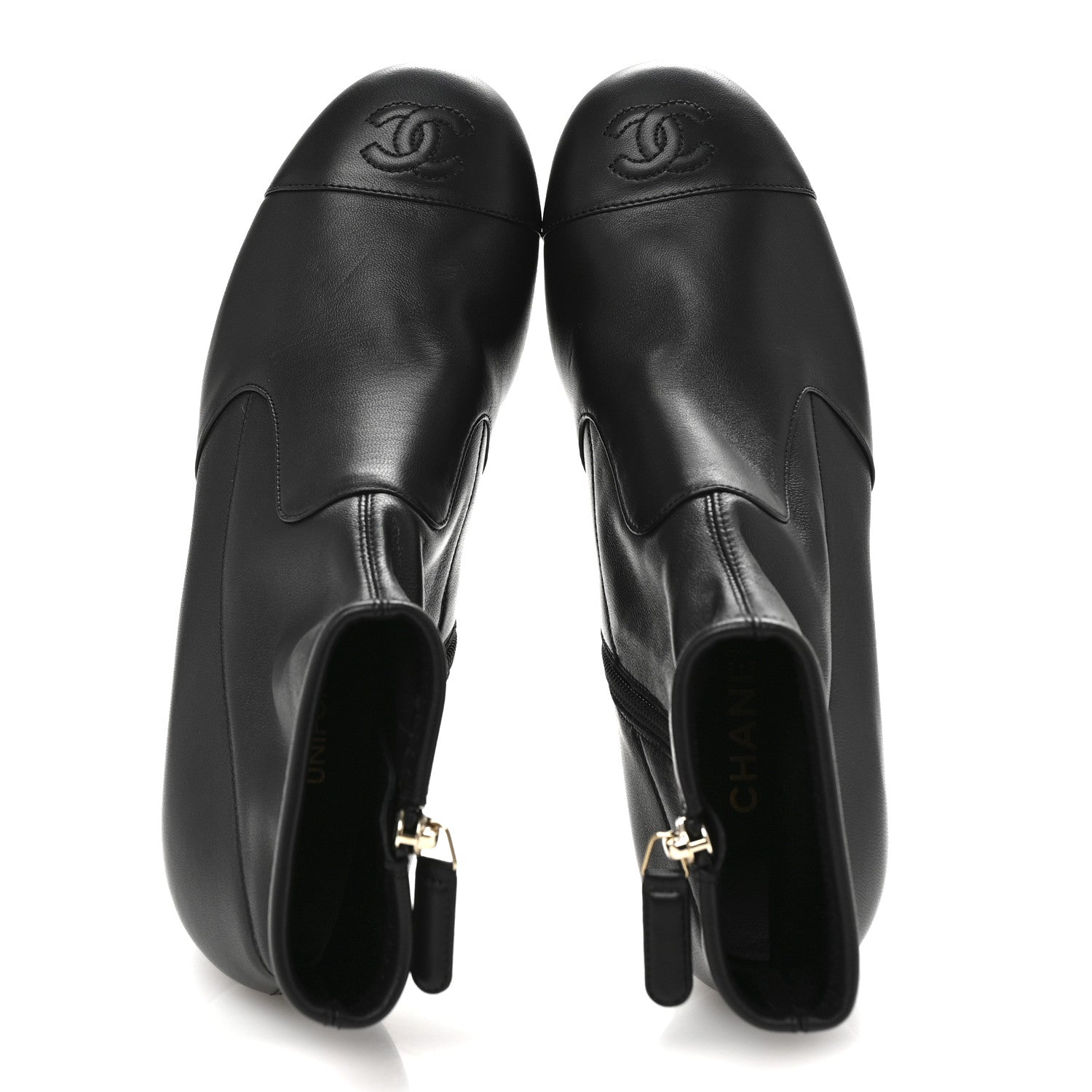Stretch Lambskin Cap Toe CC Uniform Short Boots 37.5 Black