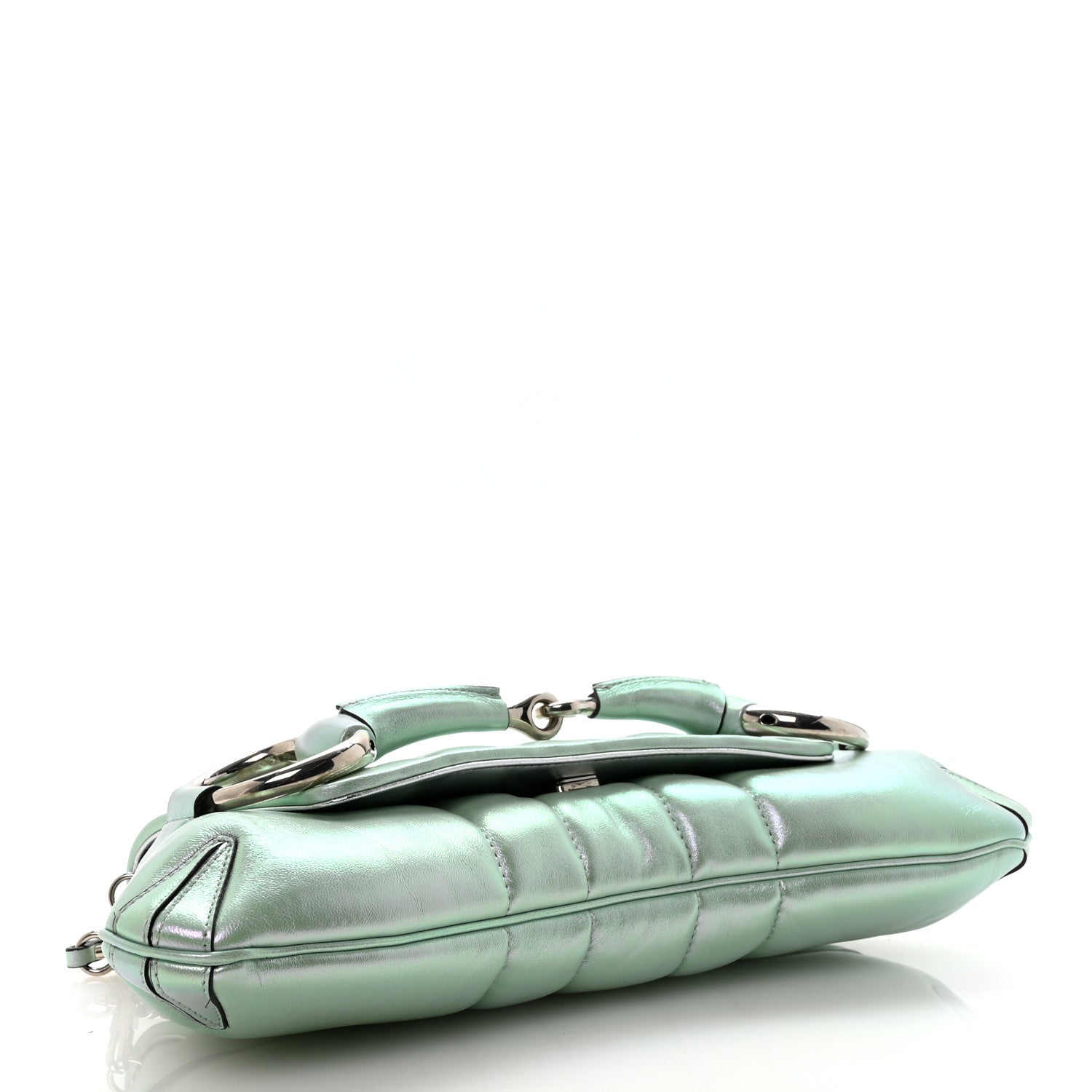 Iridescent Nappa Vertical Matelasse Medium Maxi Horsebit Chain Shoulder Bag Iridescent Salvy Green