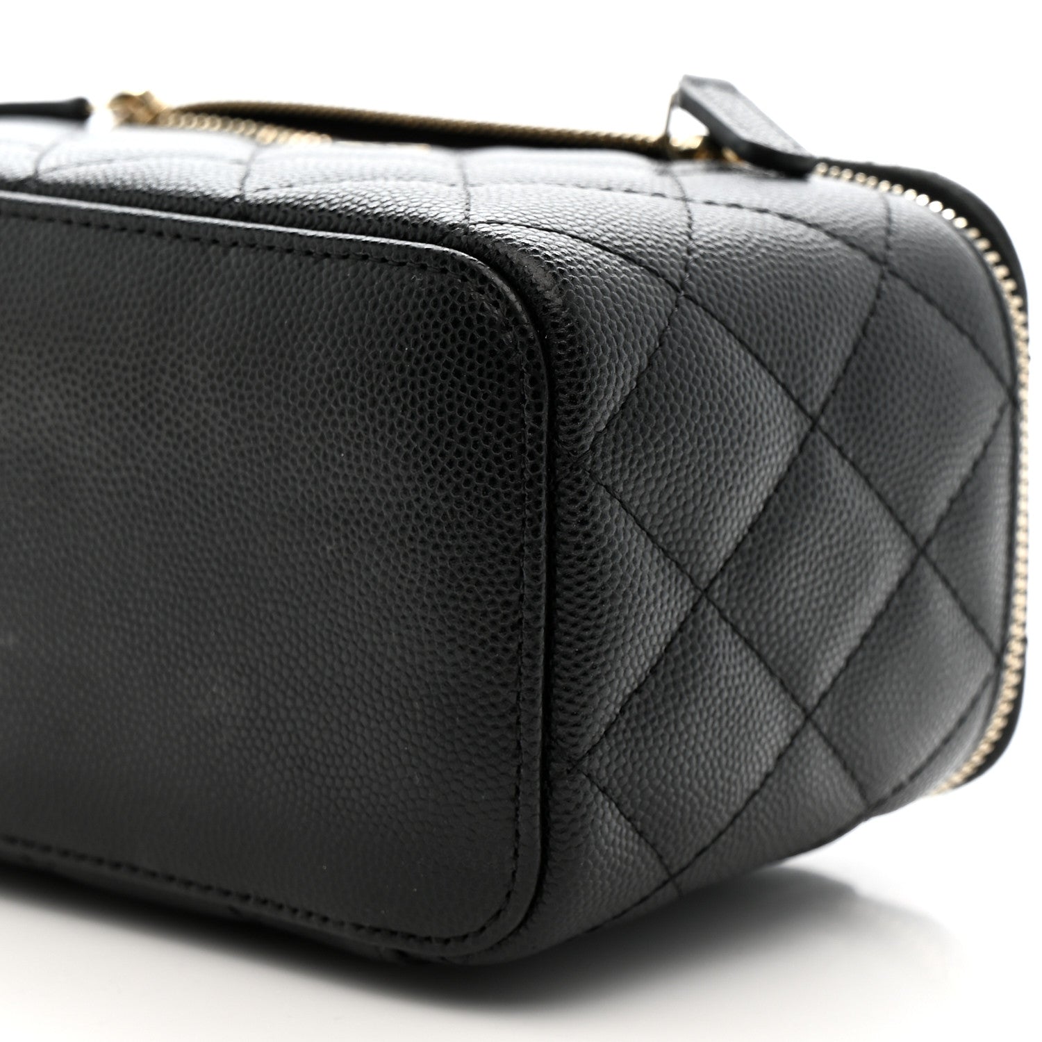 Caviar Quilted Small Vanity Case With Chain Black