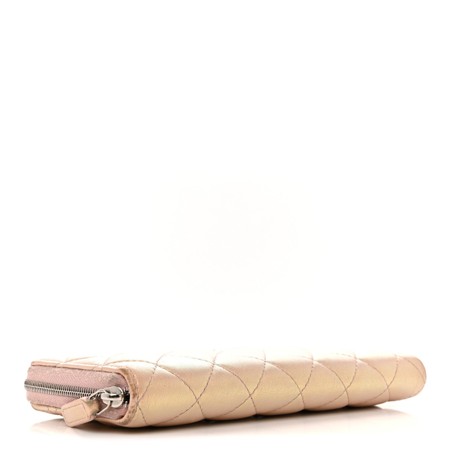 Iridescent Lambskin Quilted Large Gusset Zip Around Wallet Pink
