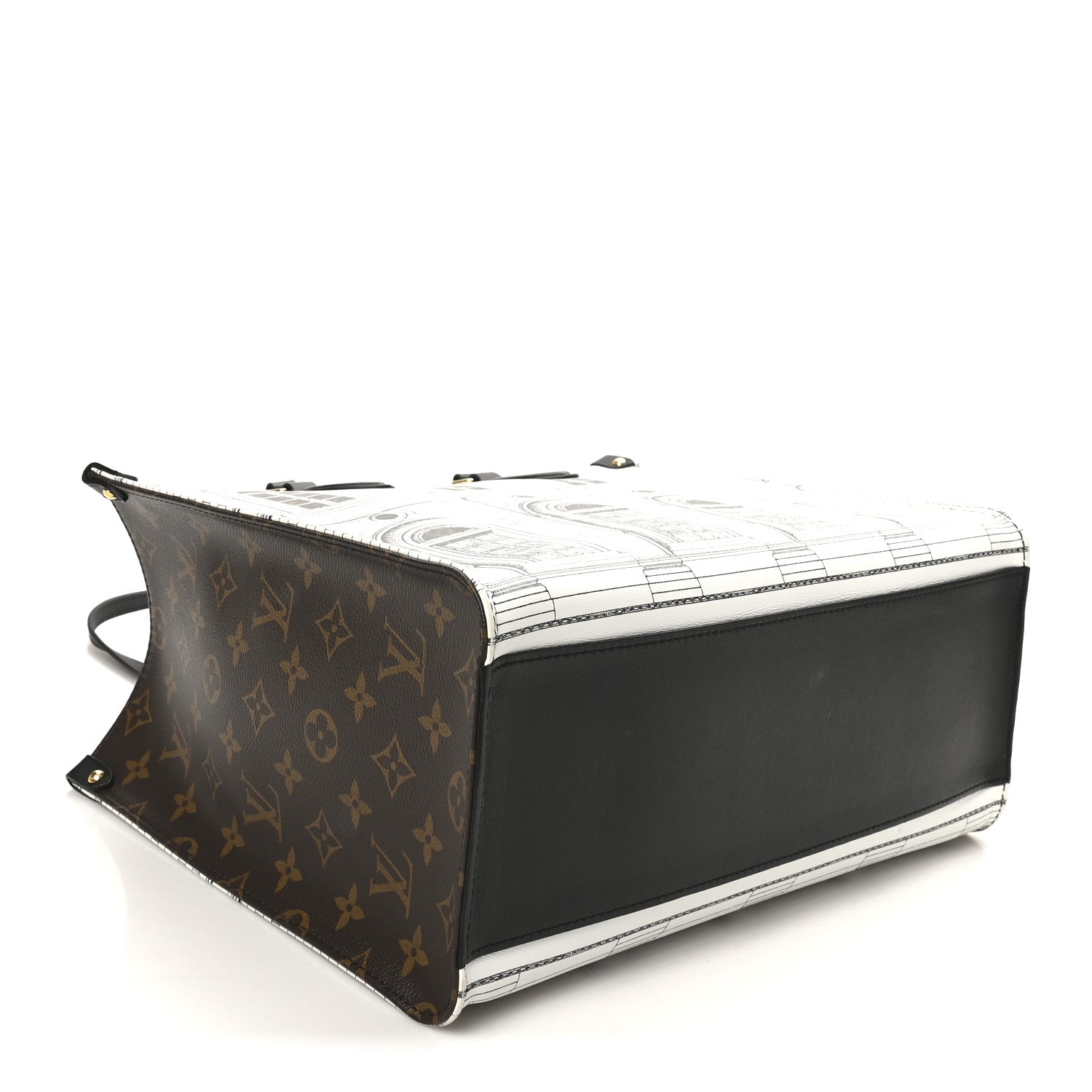 X FORNASETTI Calfskin Architettura Onthego MM Black White