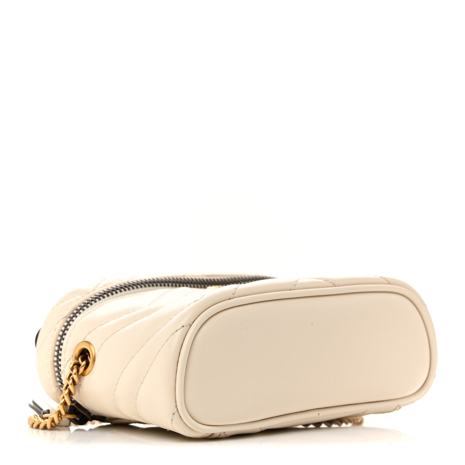 Calfskin Matelasse Chevron Mini GG Marmont Top Handle Bag Mystic White