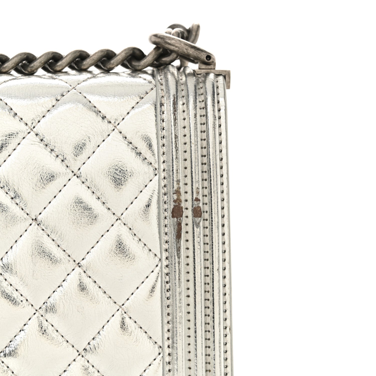 Metallic Goatskin Quilted North South Boy Flap Silver