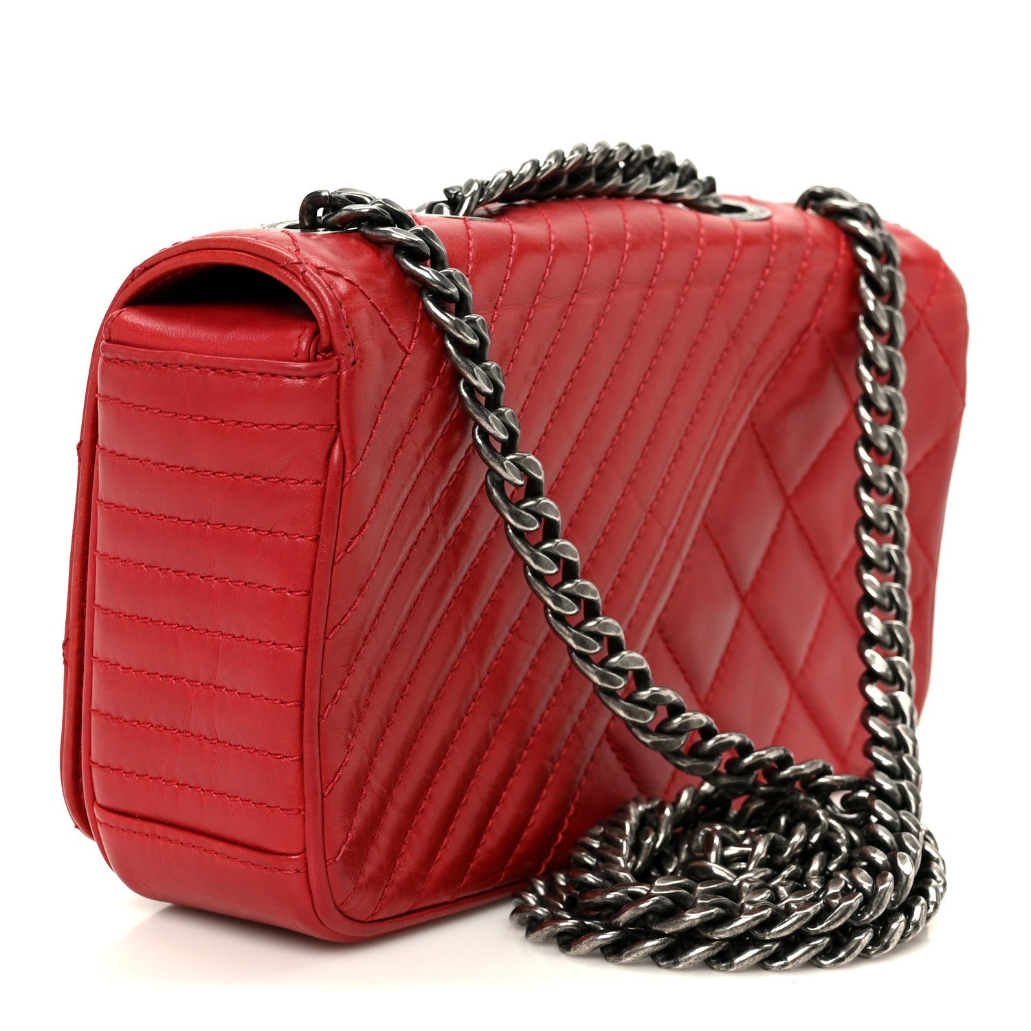 Glazed Calfskin Quilted Small Coco Boy Flap Red