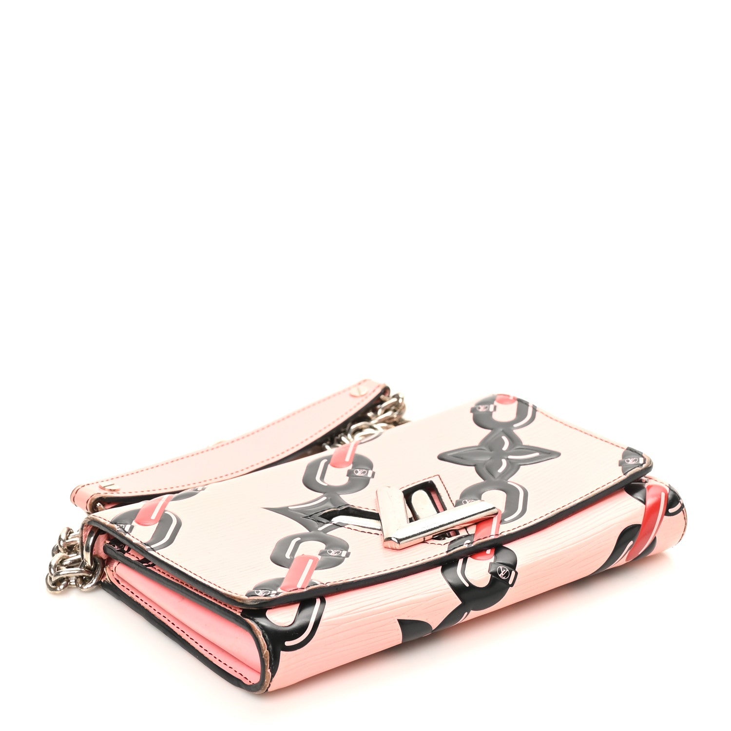 Epi Chain Flower Print Twist Chain Wallet Pink