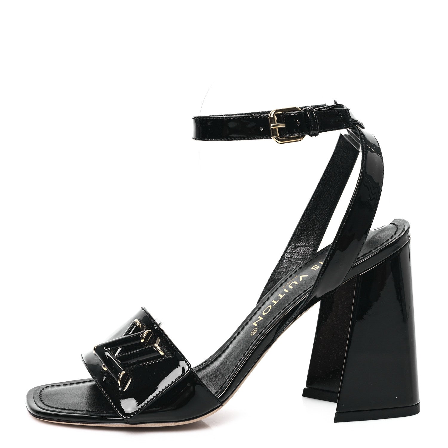 Patent Calfskin Shake Sandals 38 Black