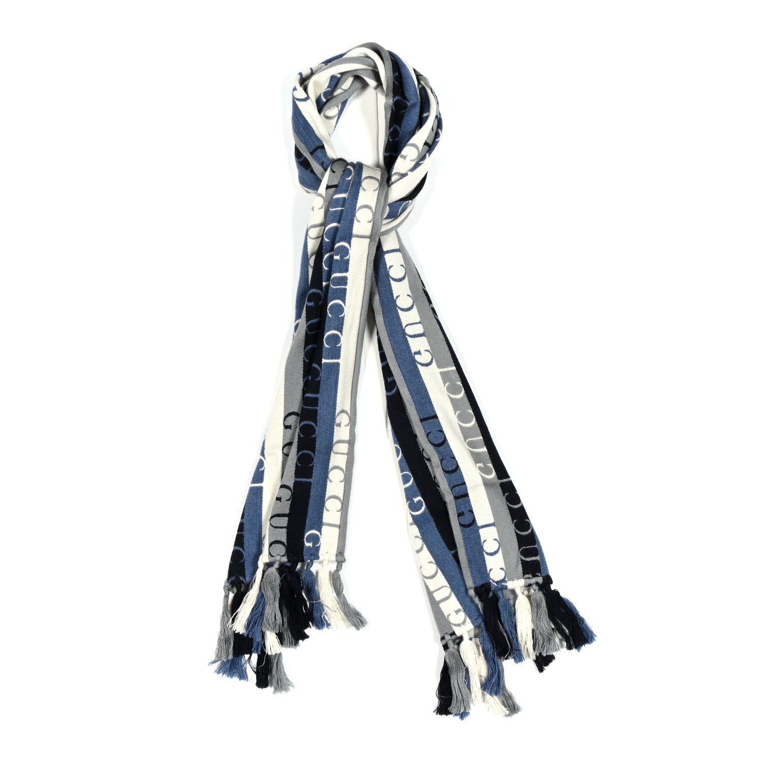 Wool Cotton Logo Wood Stripes Scarf Sky Blue