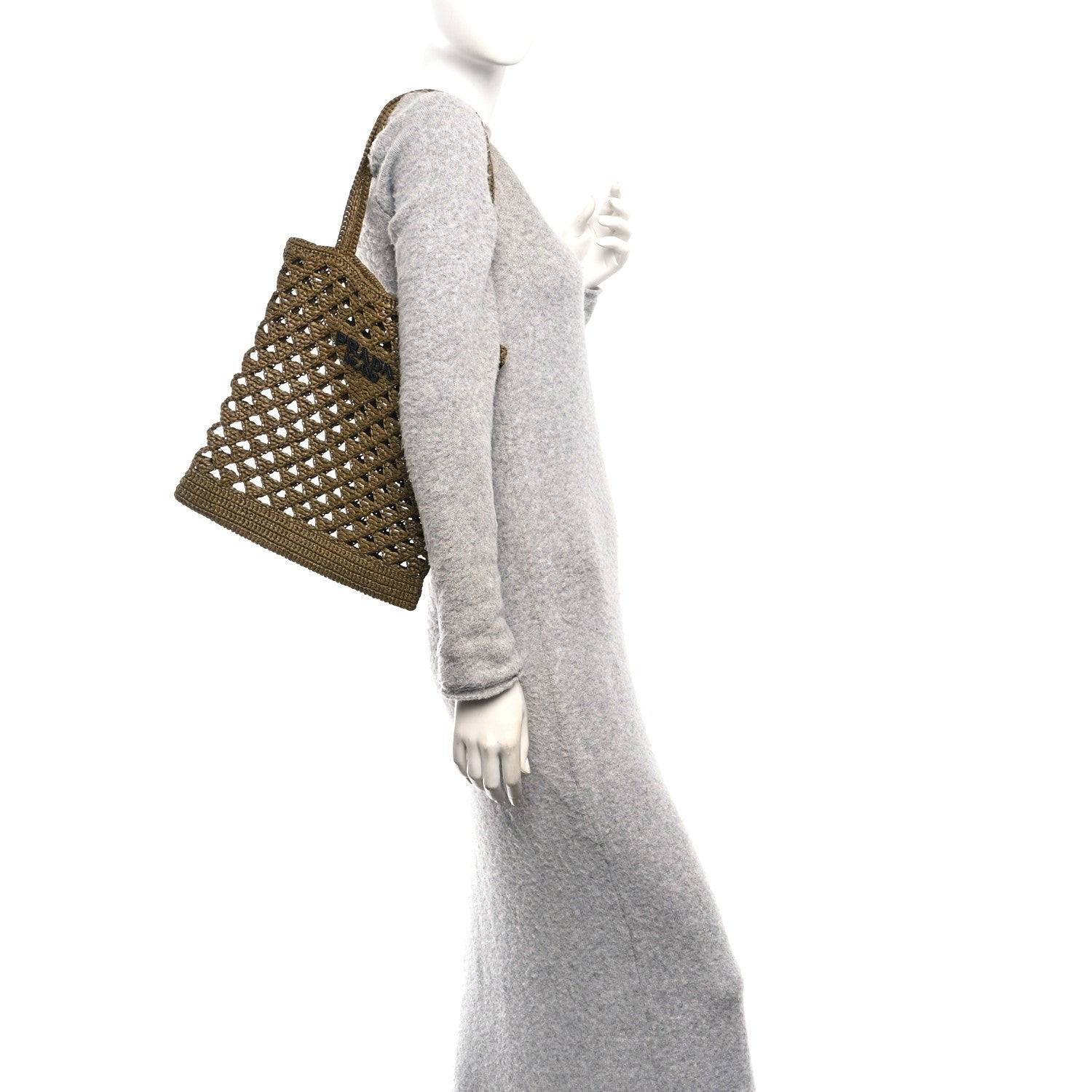 Yarn Raffia Effect Embroidered Logo Tote Oliva