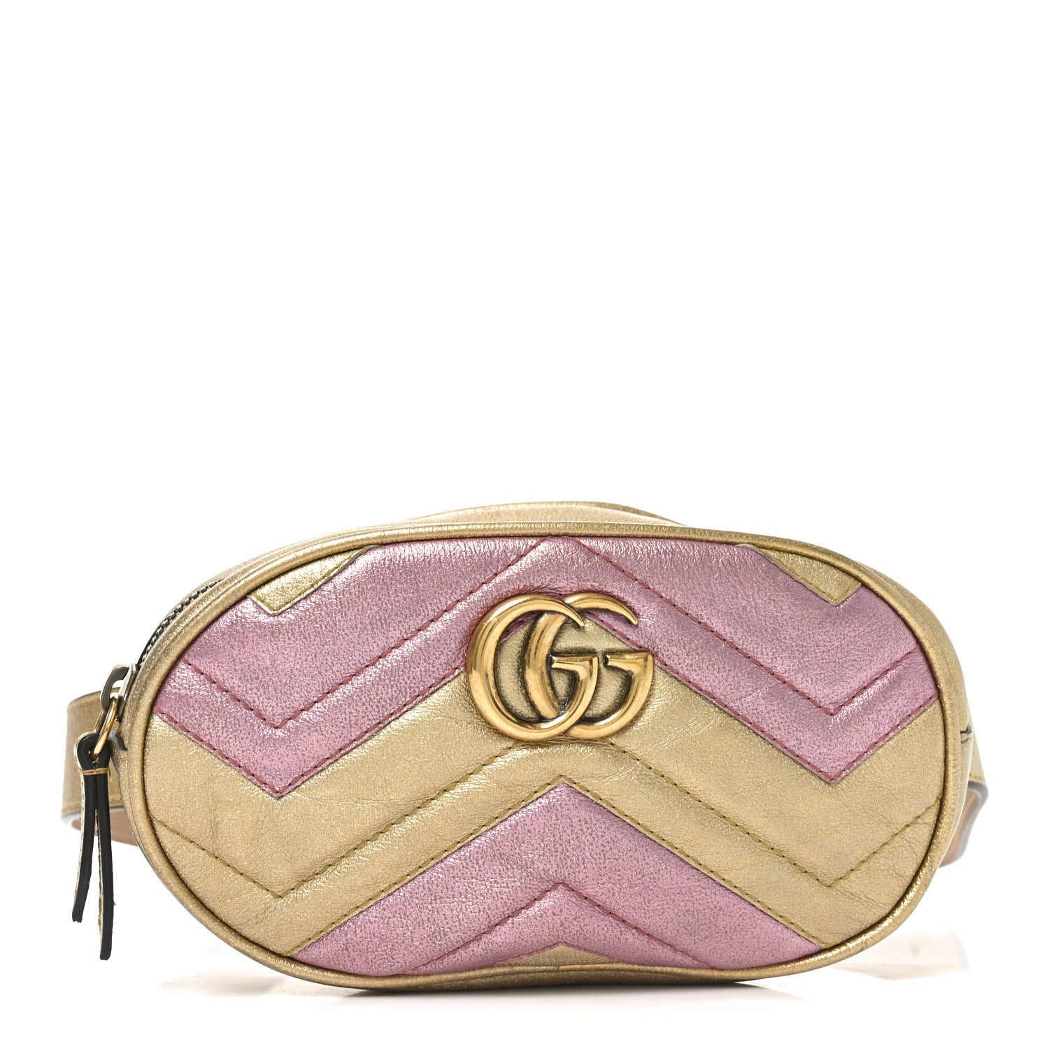 Metallic Nappa Matelasse Heart GG Marmont Belt Bag 85 34 Oro Vecchio Rosa