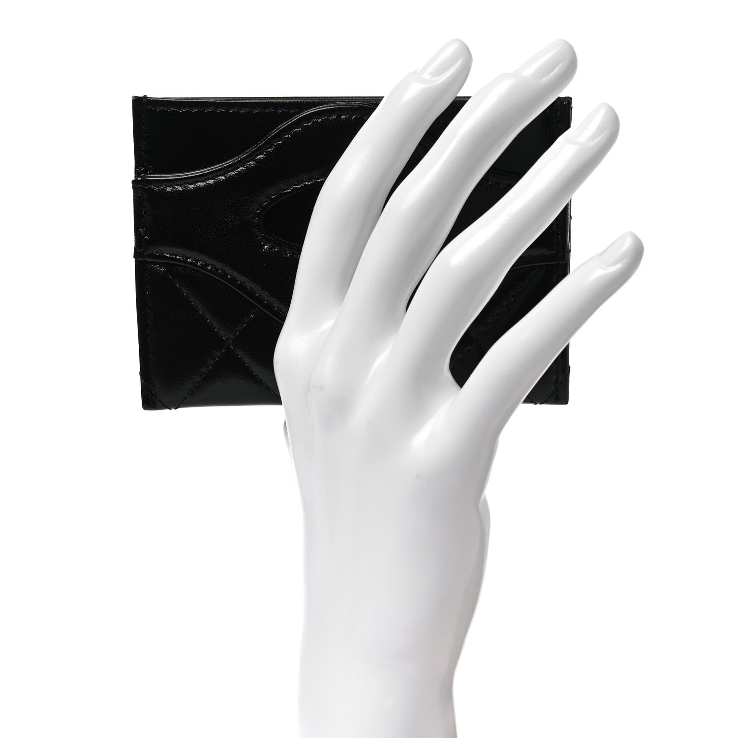 Shiny Crumpled Calfskin Quilted 31 Card Holder Black