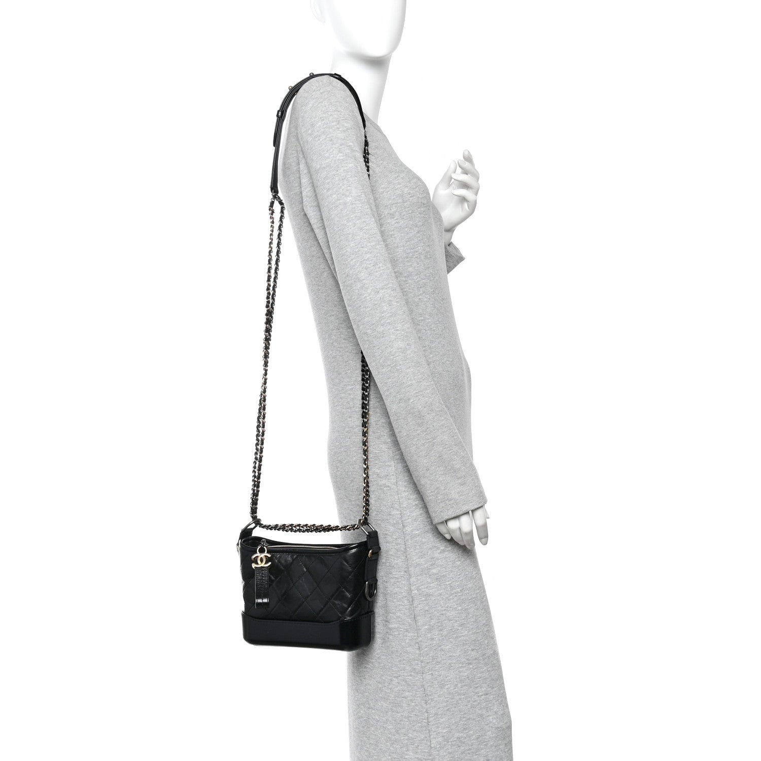 Aged Calfskin Quilted Small Gabrielle Hobo Black