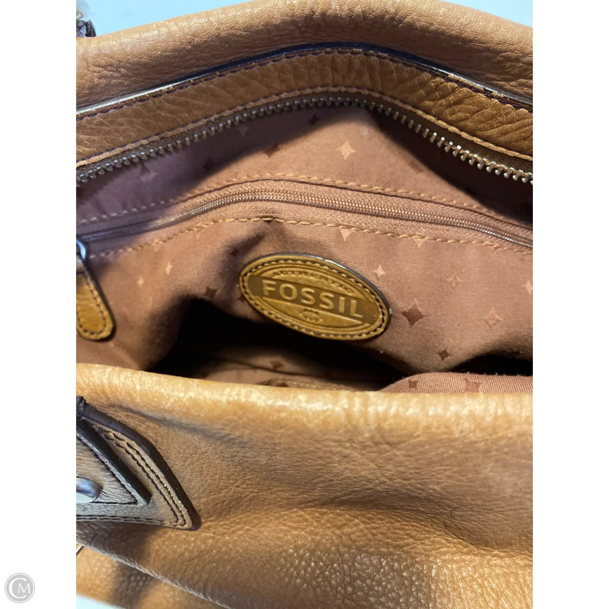 Handbag Leather By Fossil, Size: Medium