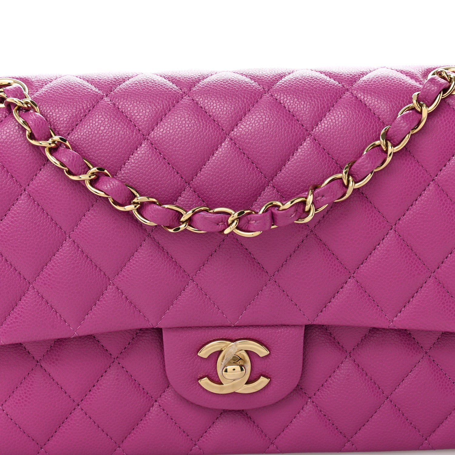 Caviar Quilted Medium Double Flap Purple