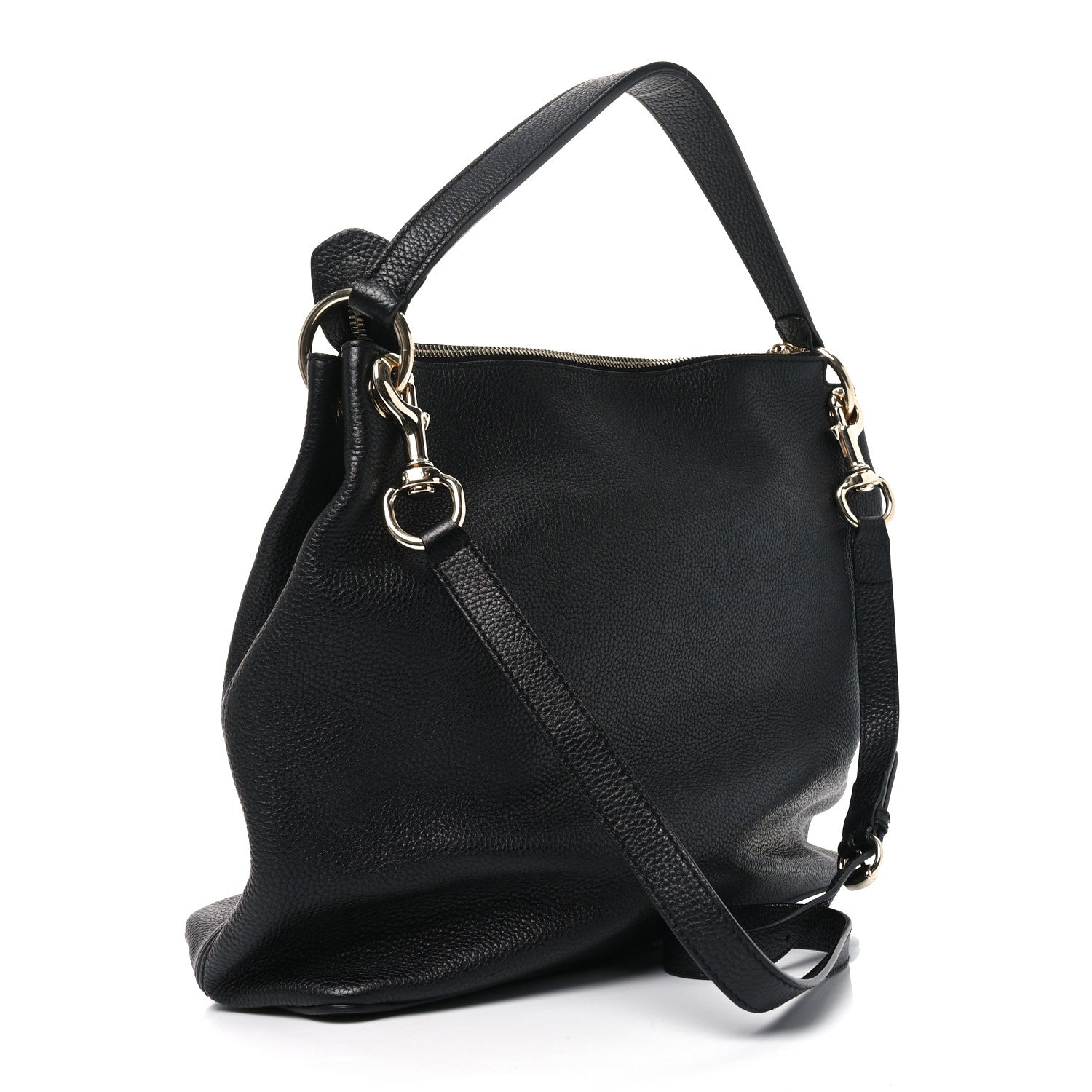 Pebbled Calfskin Large Soho Hobo Black
