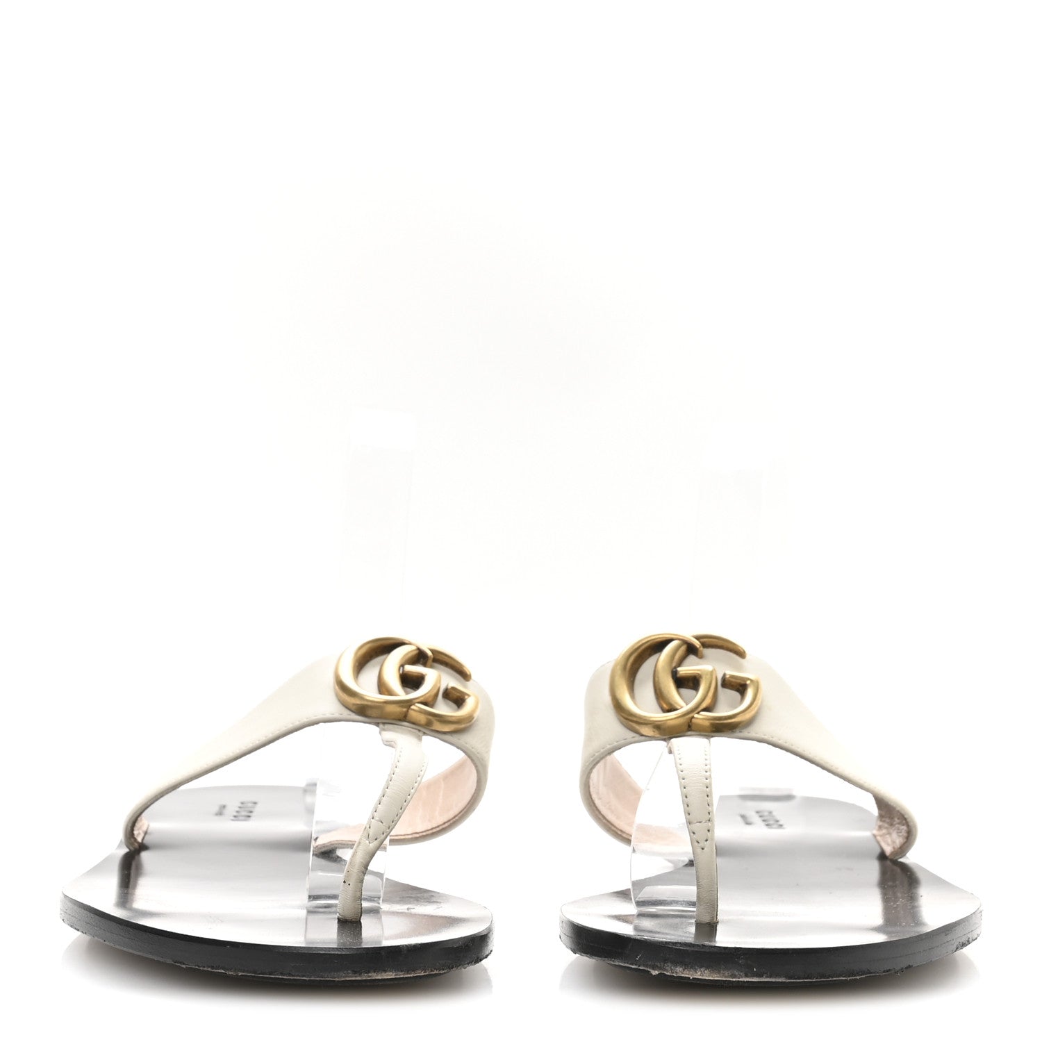 Calfskin GG Marmont Thong Sandals 38 Mystic White